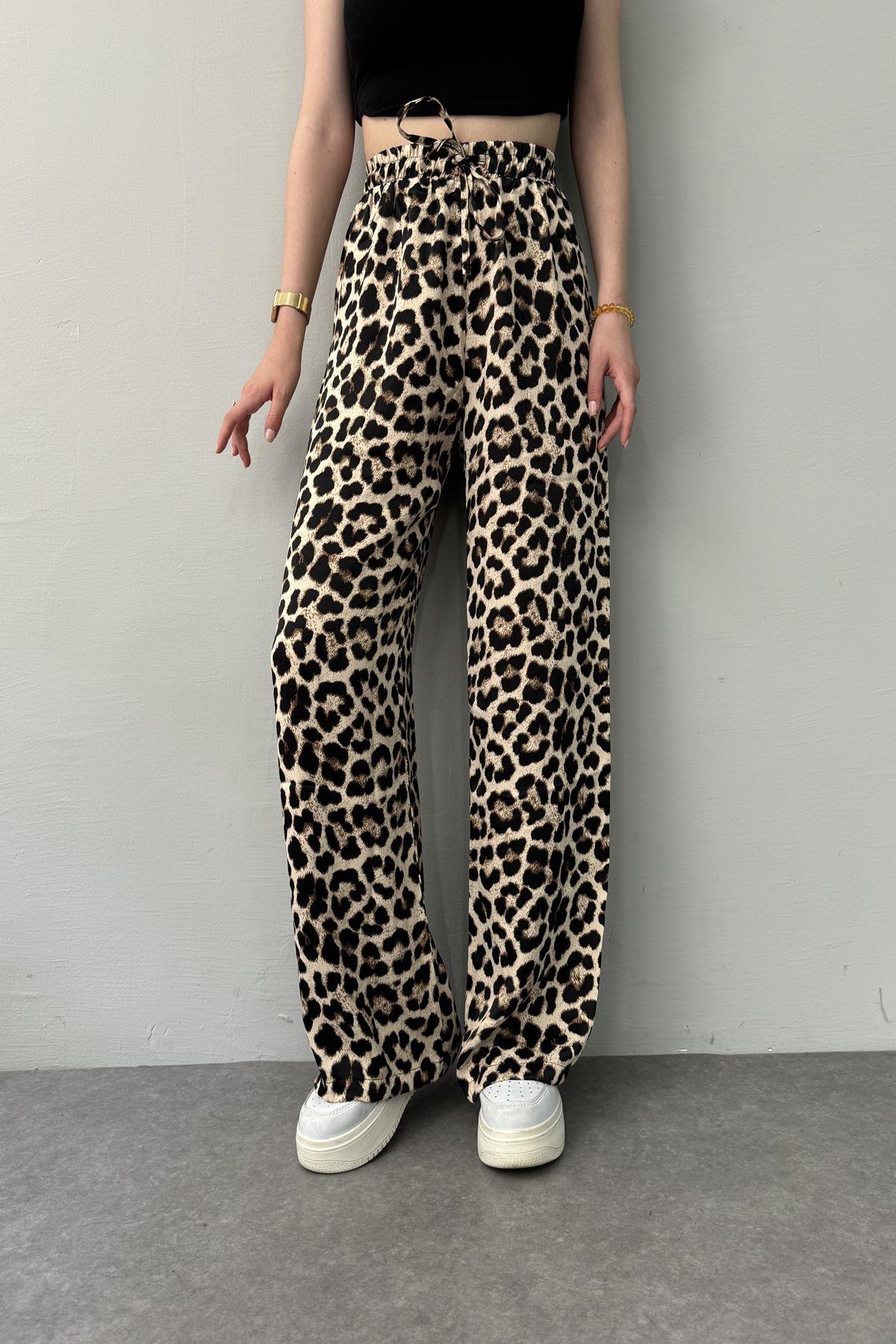 LEOPAR DESEN SATEN PANTOLON