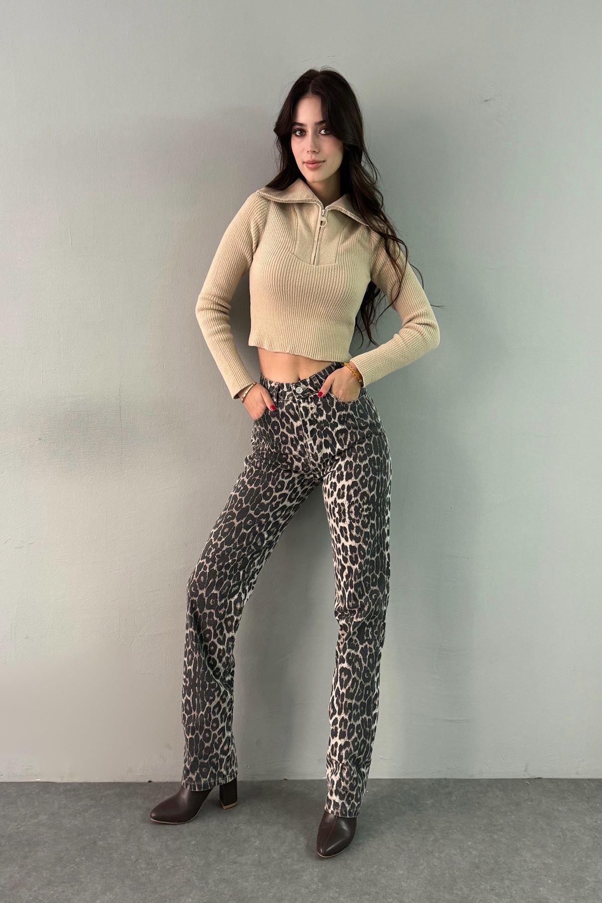 LEOPAR DESEN STİGHT PANTOLON