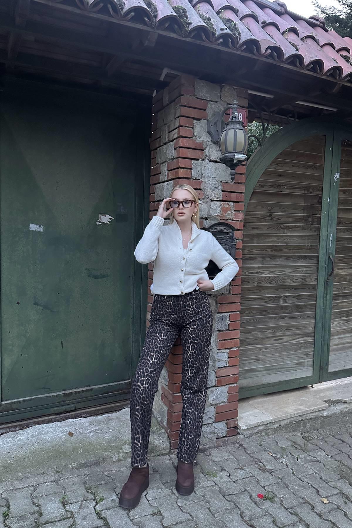 LEOPAR DESEN STRİGHT PANTOLON