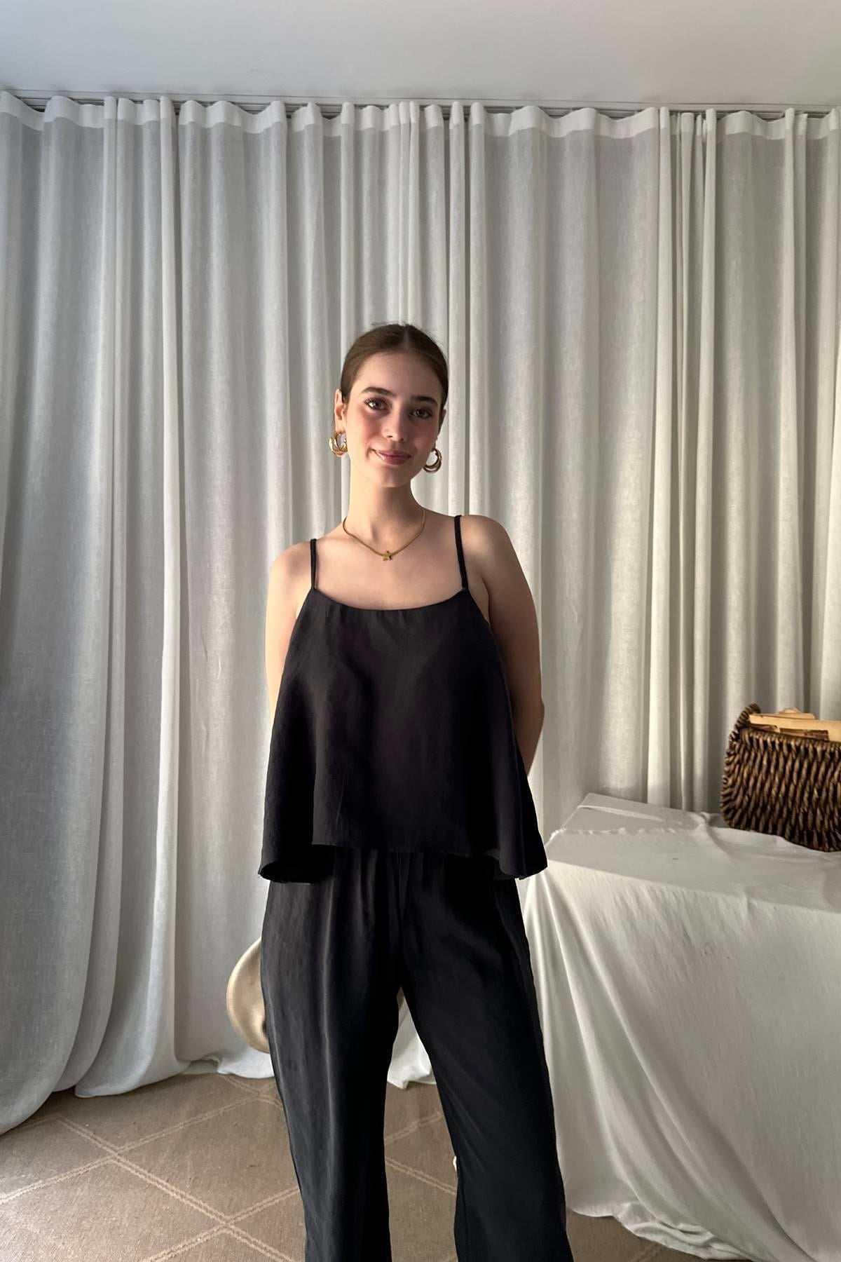 İP ASKILI BLUZ PANTOLON TAKIM
