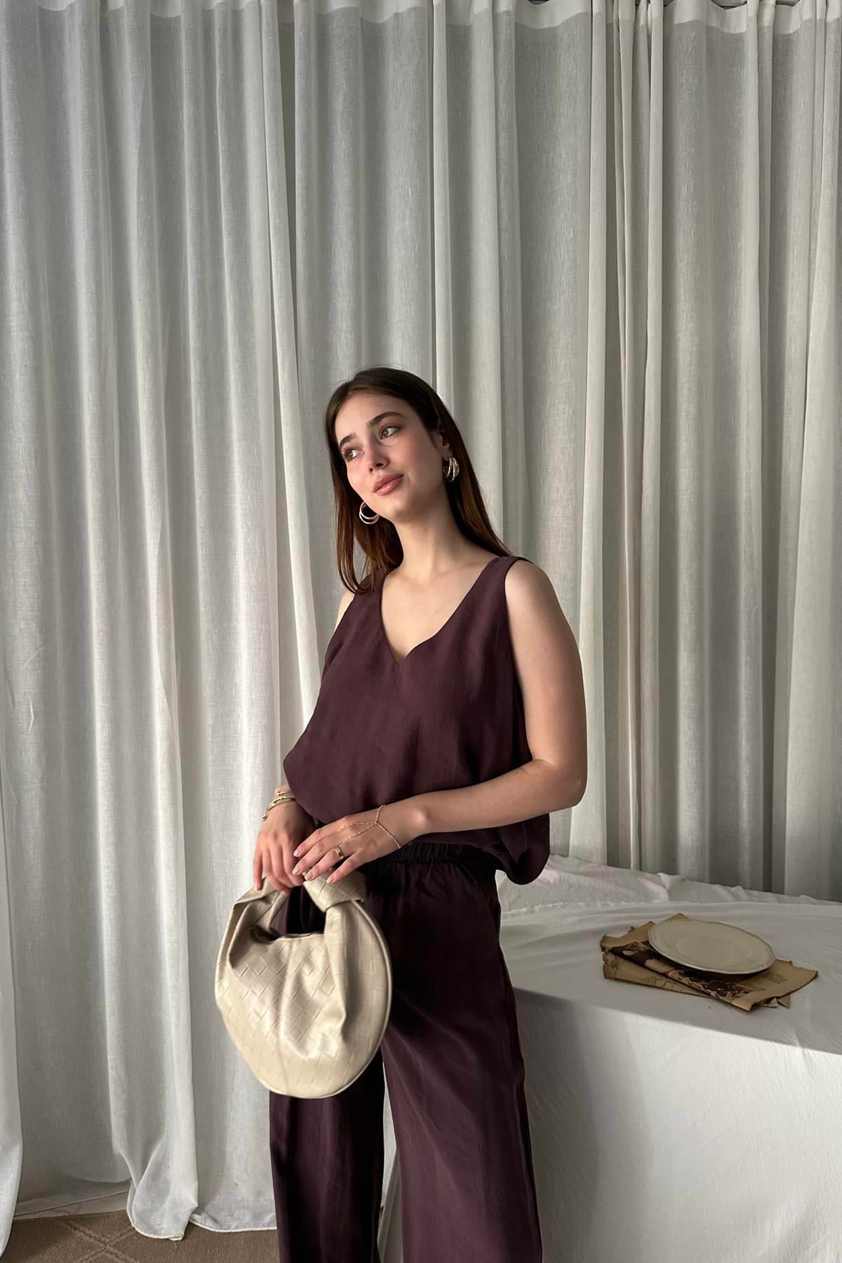 V YAKA TENCEL PANTOLONLU TAKIM