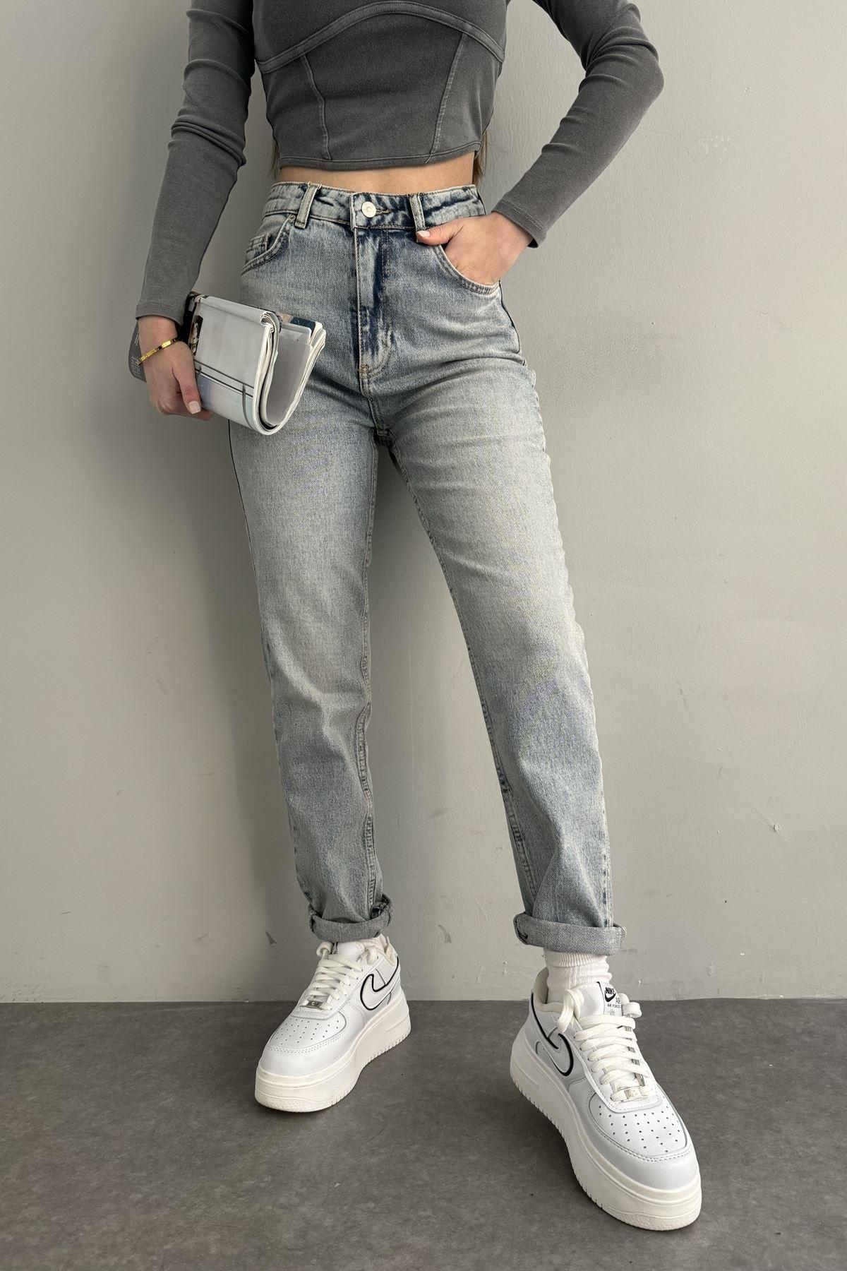 MARBEL EFEKTLİ LİKRALI MOM PANTOLON