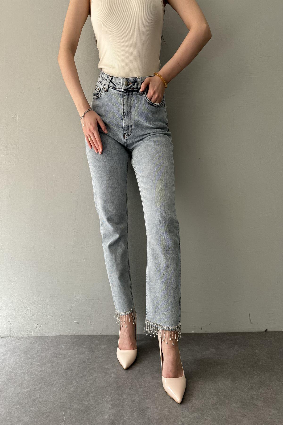 PAÇASI TAŞLI DİKİŞSİZ MOM PANTOLON