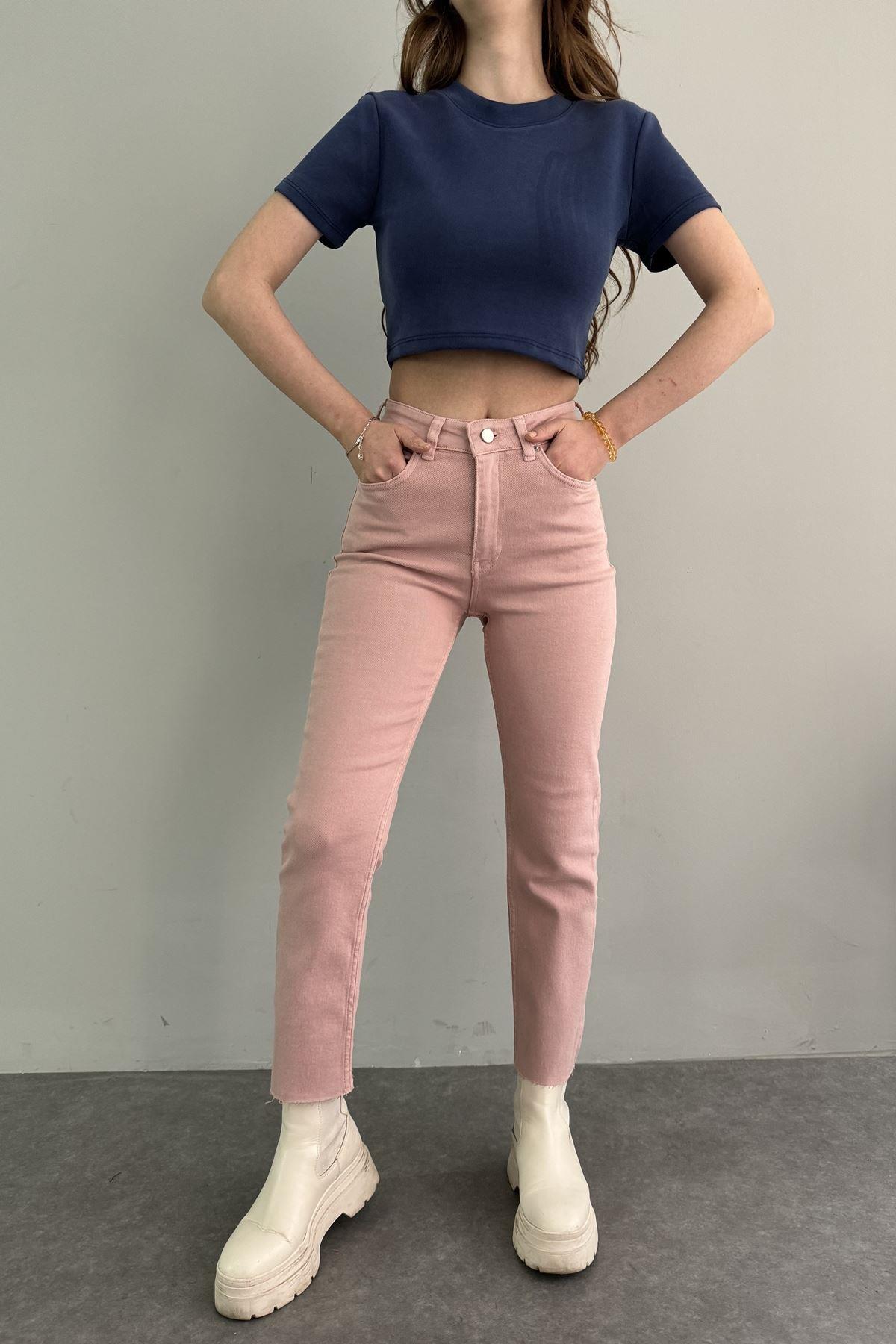 YÜKSEK BEL DİKİŞSİZ PAÇA MOM PANTOLON