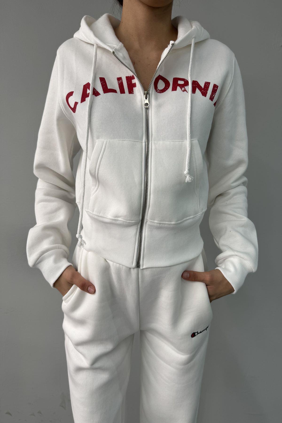 BASKI DETAY FERMUARLI KAPŞONLU CROP SWEAT
