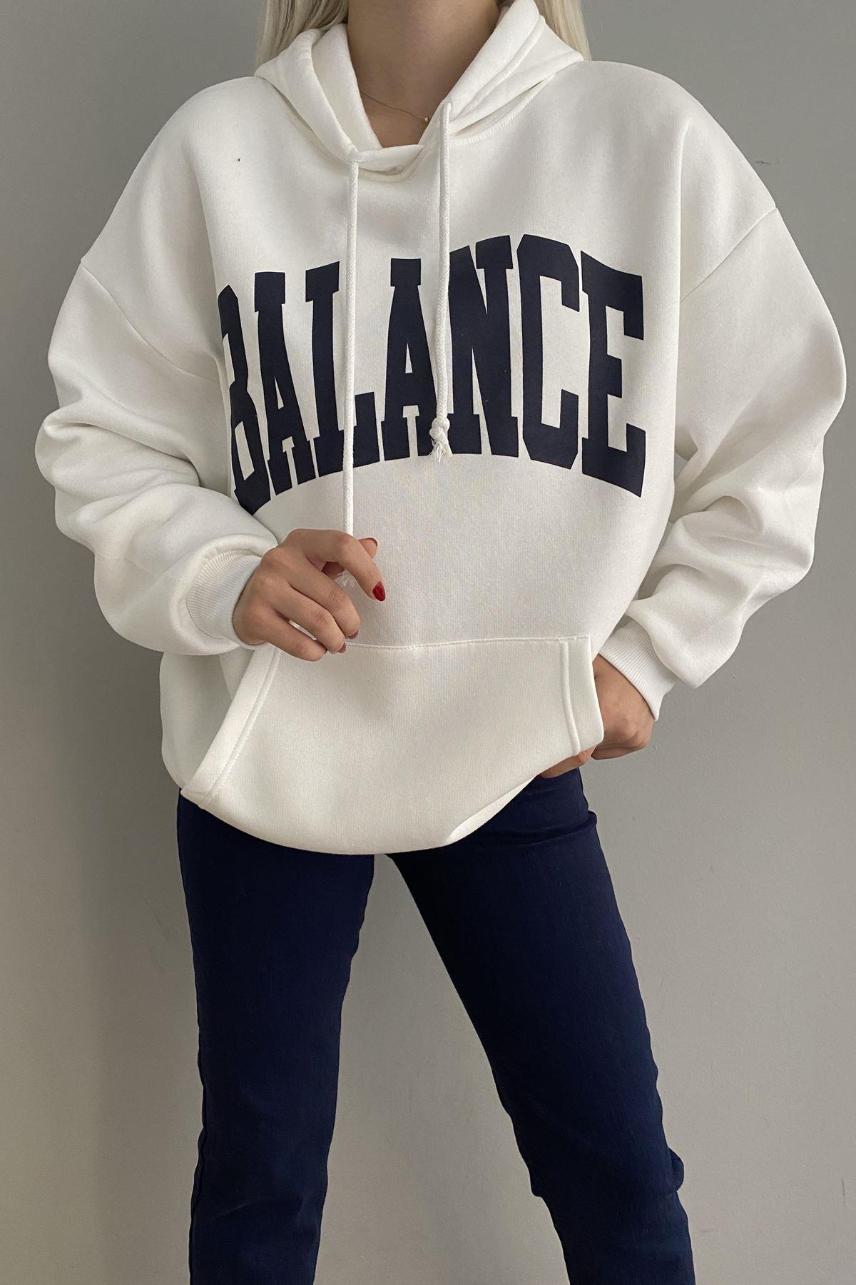 BASKI DETAYLI KAPŞONLU OVERSİZE SWEATSHIRT