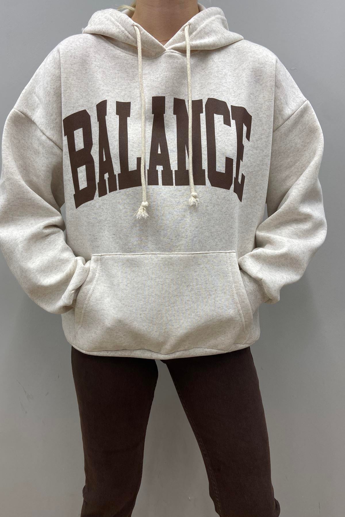 BASKI DETAYLI KAPŞONLU OVERSİZE SWEATSHIRT