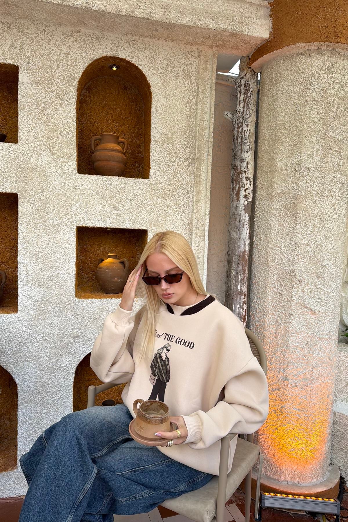 BİİSKLET YAKA BASKI DETAY SWEATSHIRT