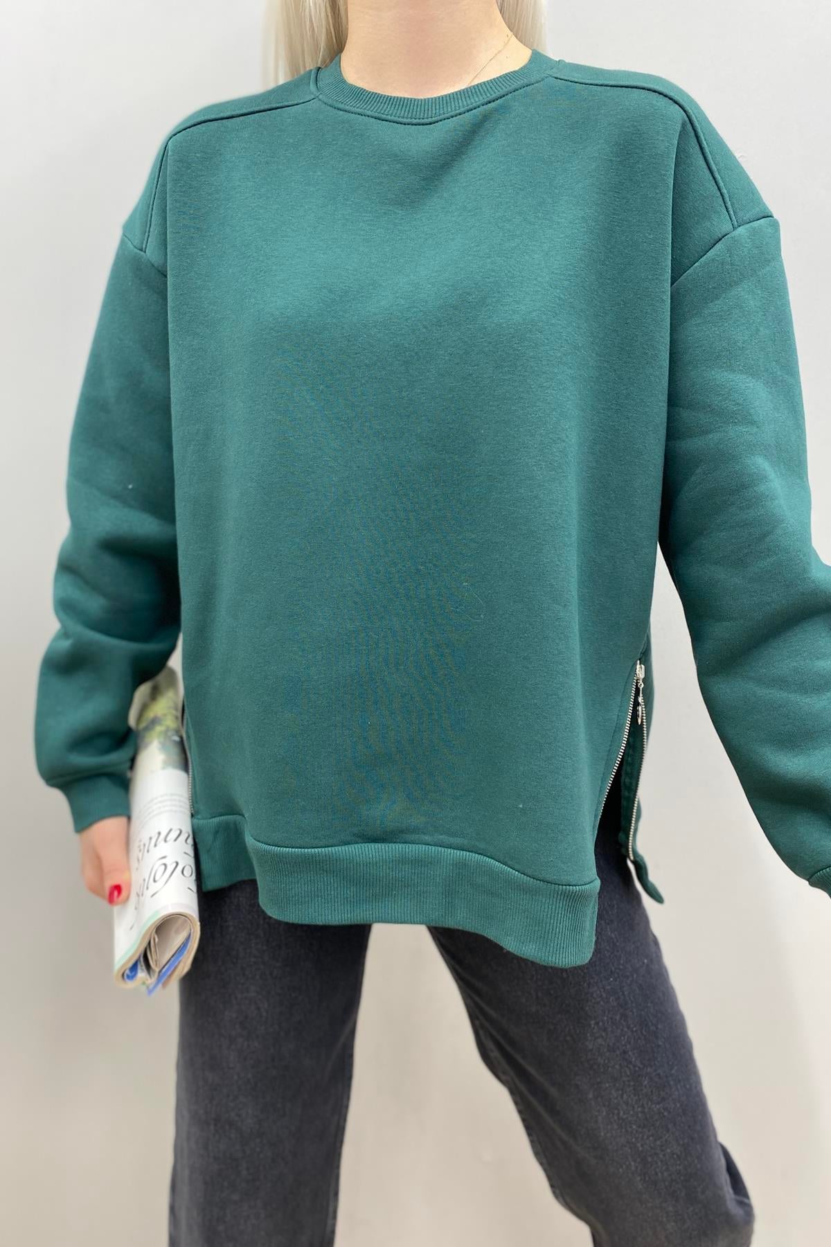 BİSİKLET YAKA FERMUAR DETAYLI SWEATSHIRT