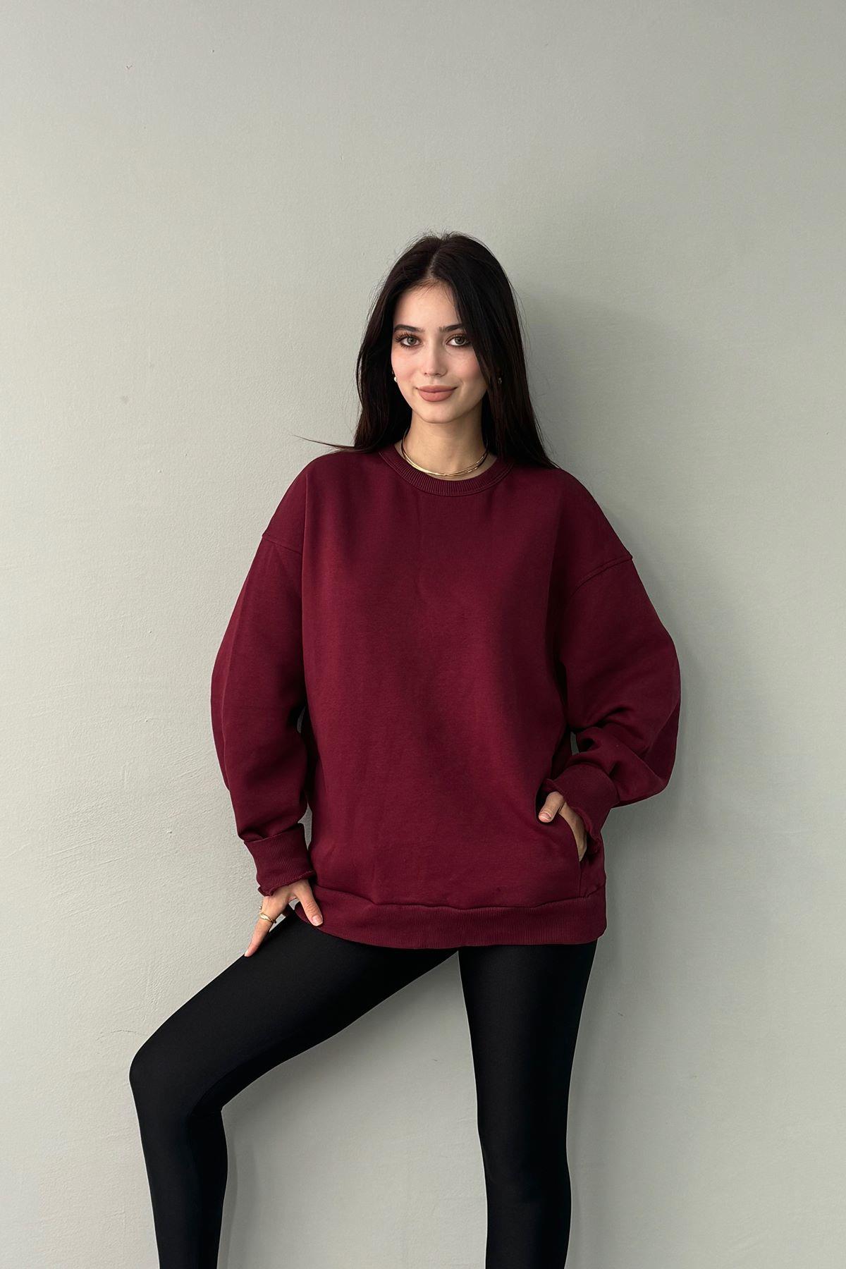 BİSİKLET YAKA İKİ CEP DETAY OVERSİZE SWEAT