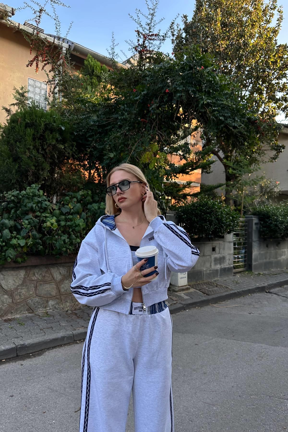 FERMUAR DETAY KUMAŞ MATCHLİ SWEATSHIRT
