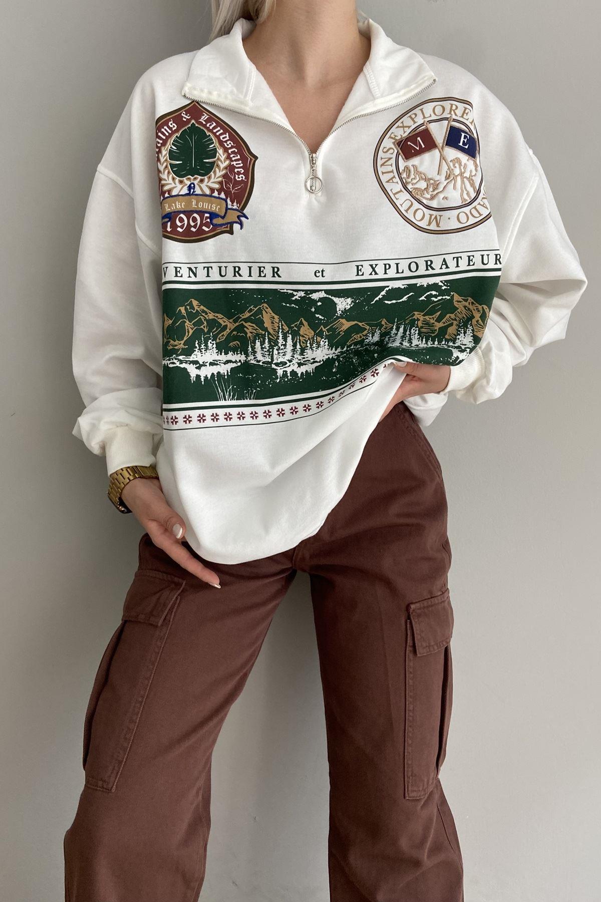 FERMUARLI BASKILI OVERSİZE SWEAT