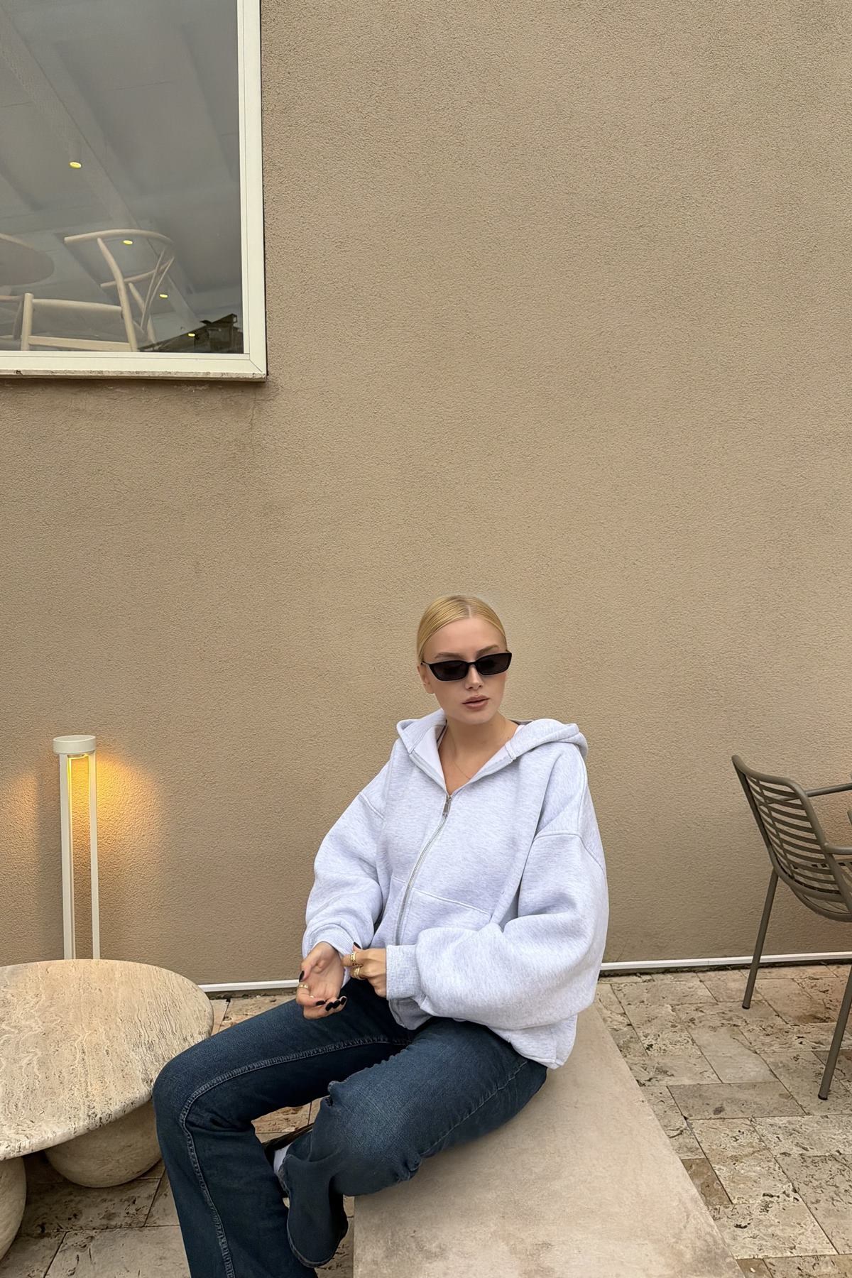 KAPŞONLU FERMUAR DETAY SWEATSHIRT
