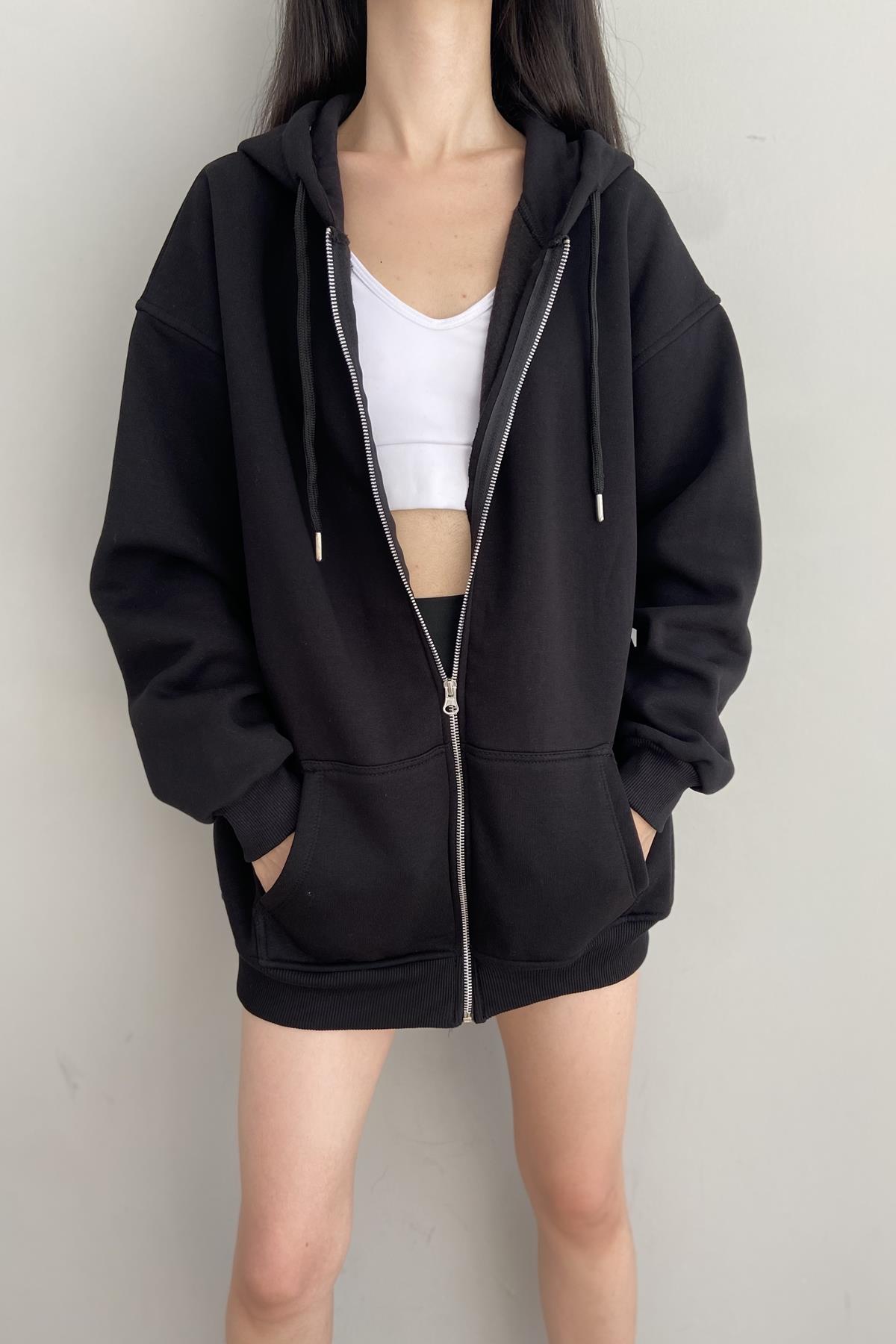 KAPŞONLU FERMUARLU SWEATSHIRT
