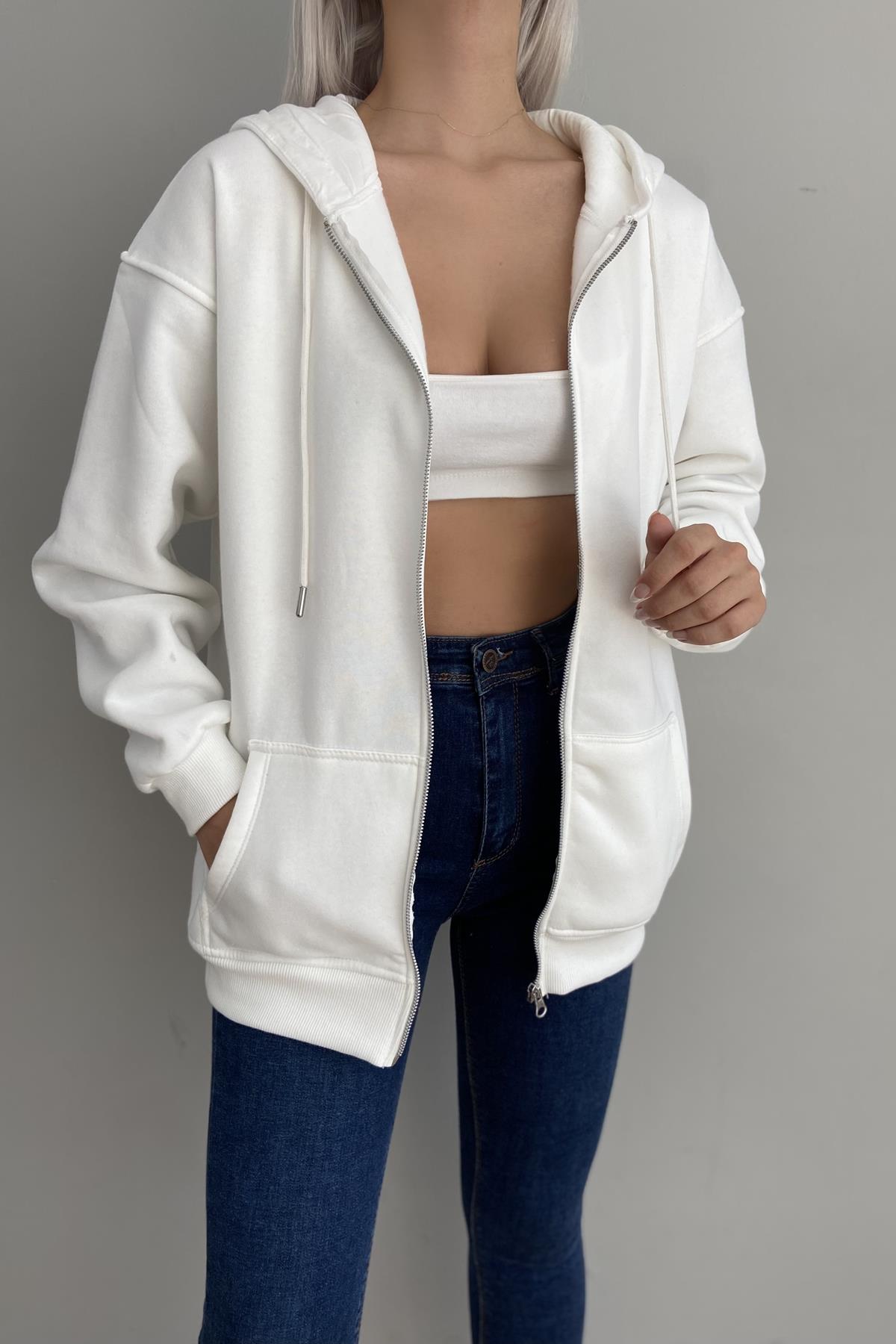KAPŞONLU FERMUARLU SWEATSHIRT