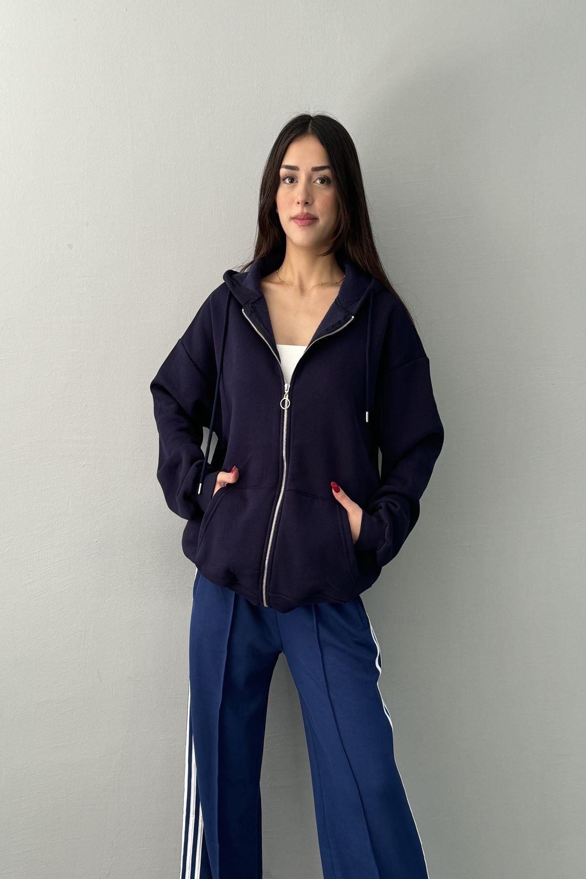 KAPŞONLU OVERSİZE FERMUARLI  SWEAT