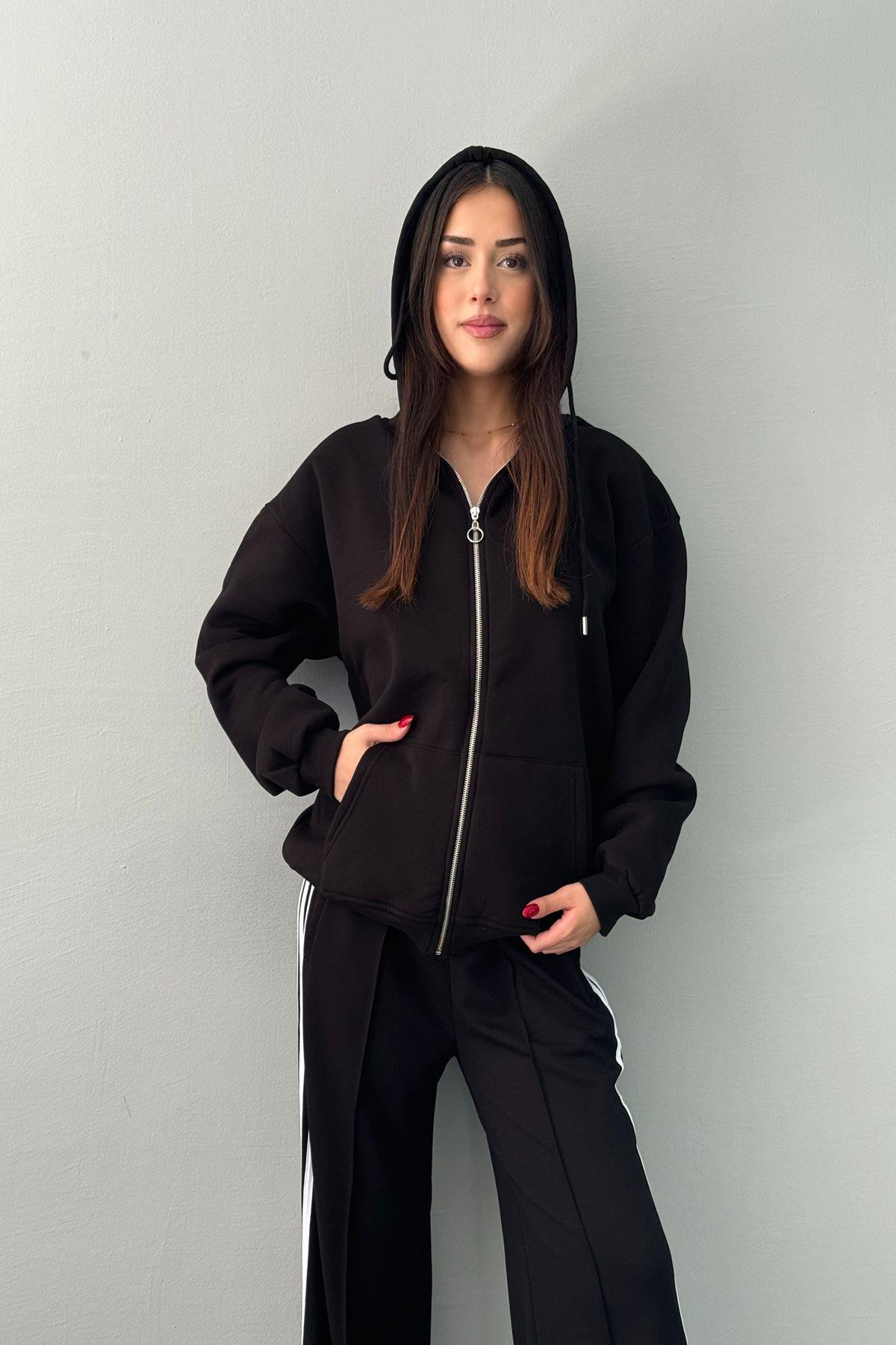 KAPŞONLU OVERSİZE FERMUARLI  SWEAT
