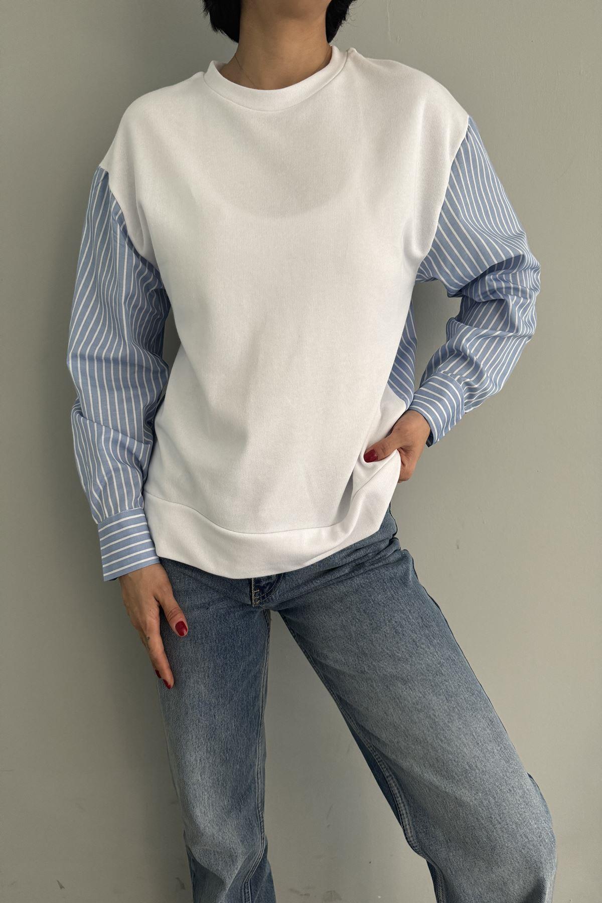 KOLU VE ARKASI ÇİZGİLİ GÖMLEK DETAY SWEAT