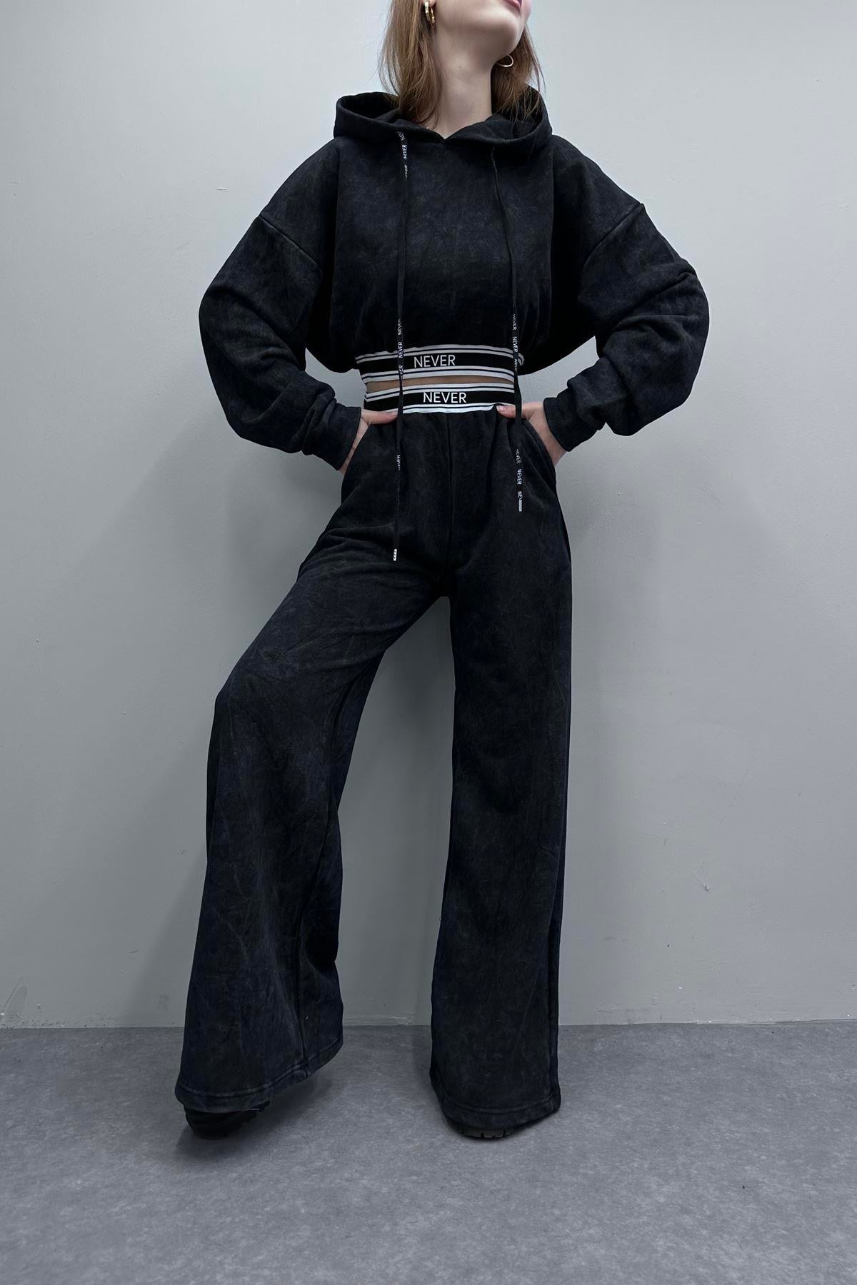 LASTİK DETAYLI CROP SWEATSHIRT