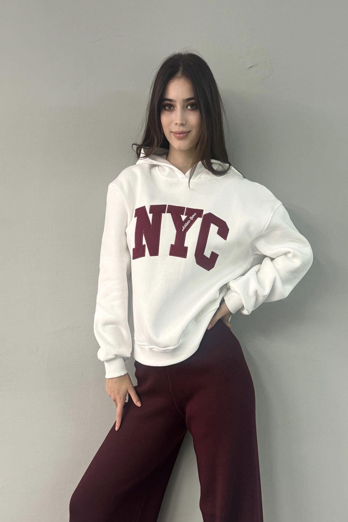 NYC NAKIŞ DETAYLI KAPŞONLU SWEATSHIRT