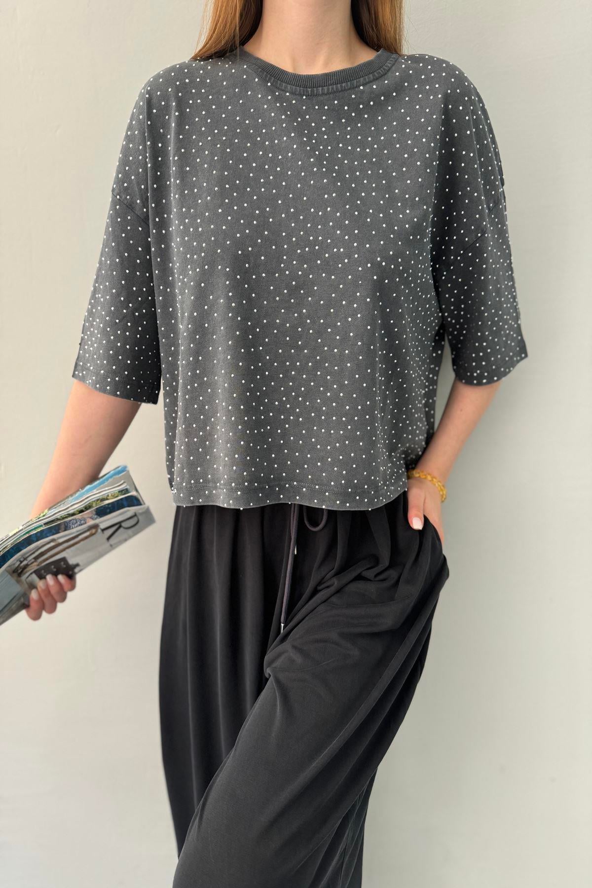 TAŞ BASKILI CROP TOP