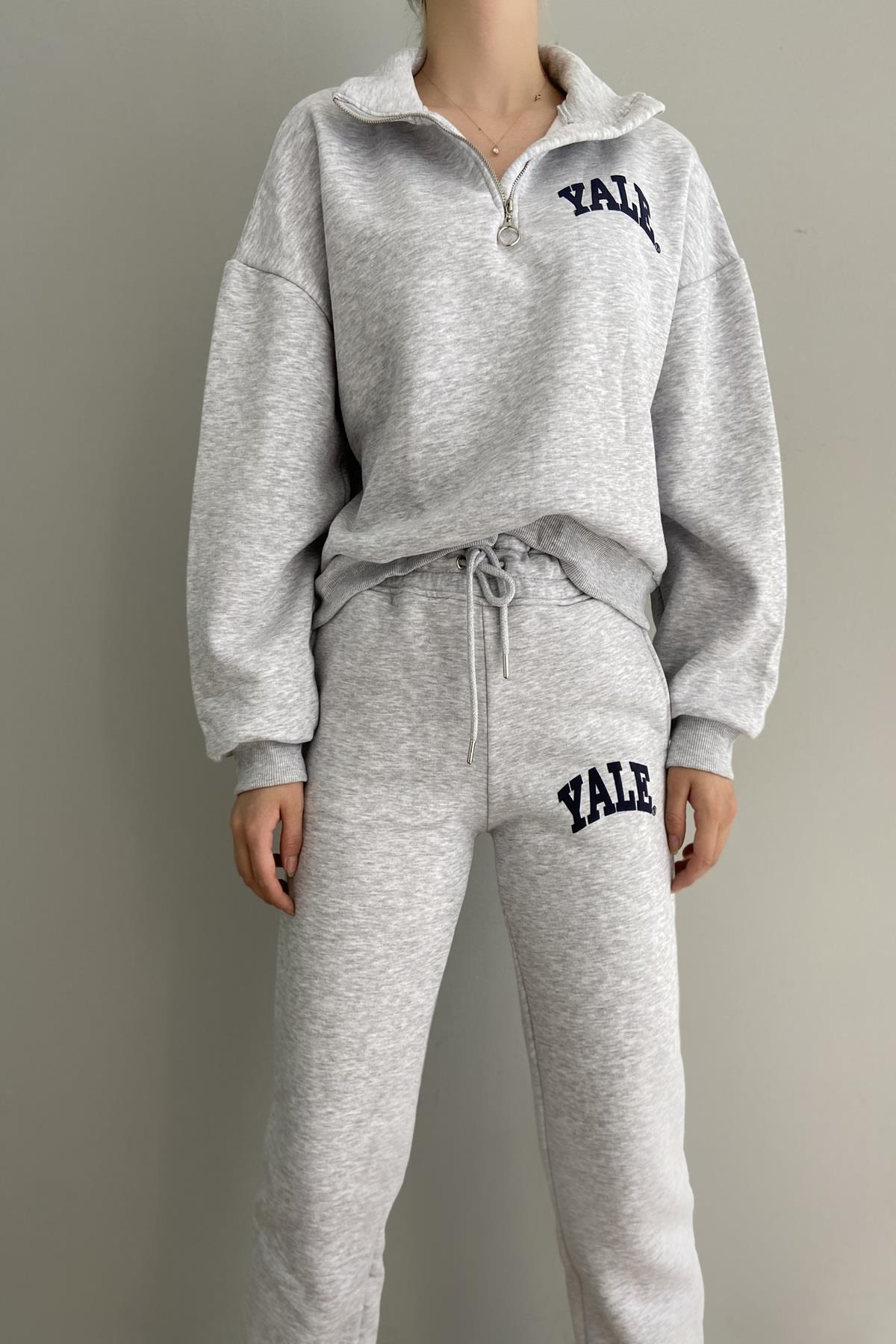YALE BASKILI YARIM FERMUARLT SWEAT