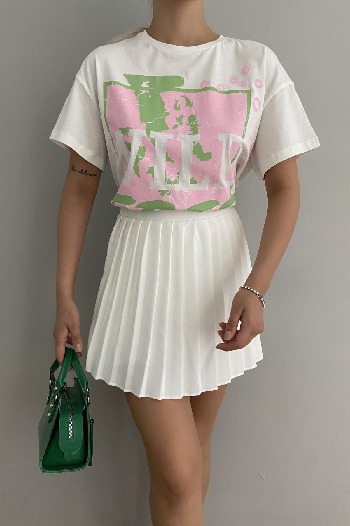 BİİSKLET YAKA OVERSİZE BASKILI TSHIRT