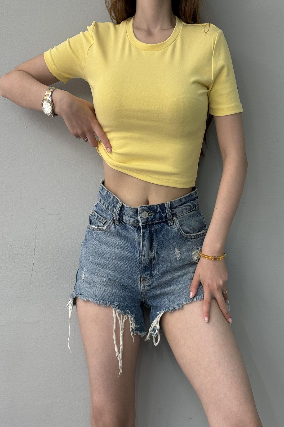 BİSİKLET YAKA CROP TSHIRT