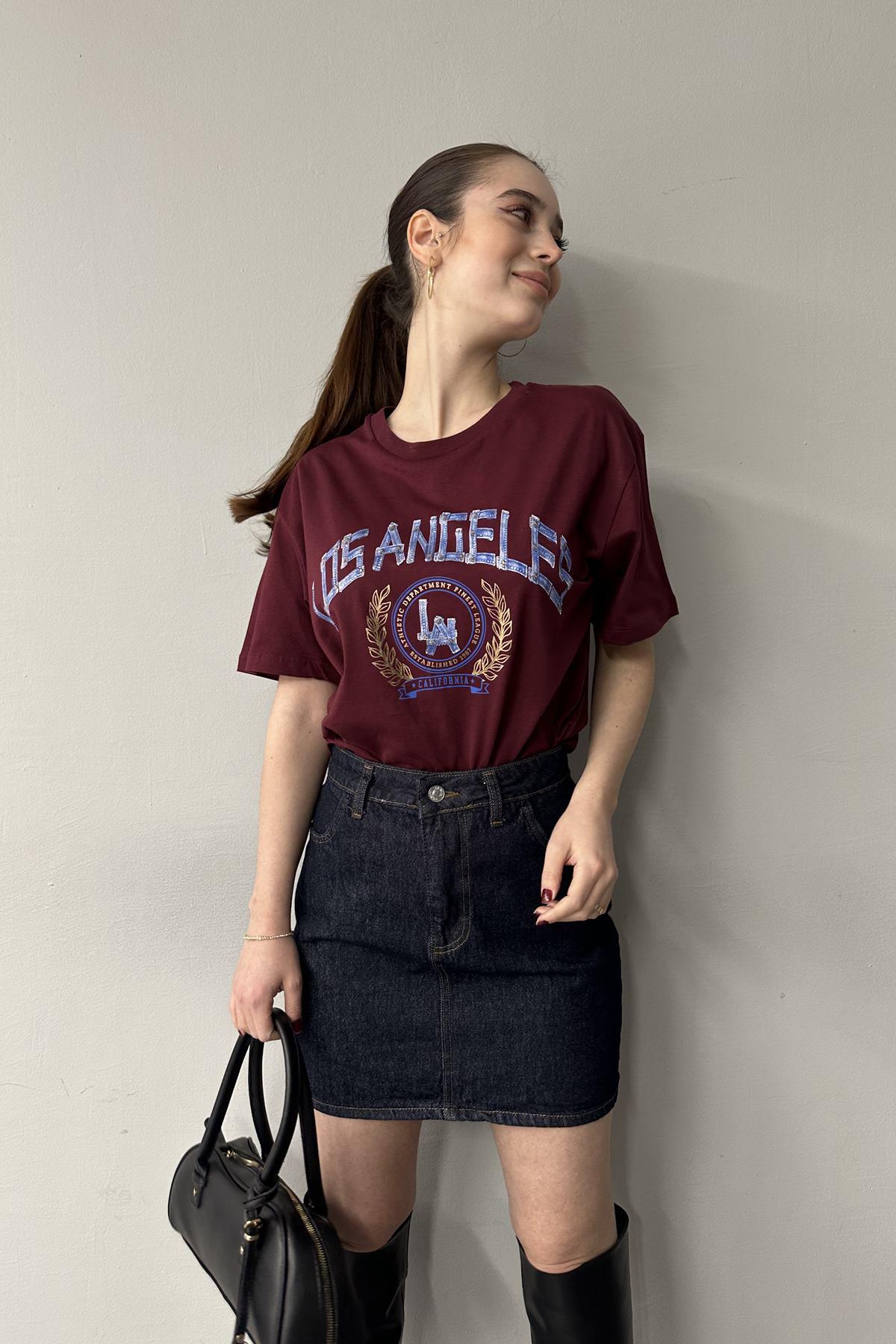 BİSİKLET YAKA LOS ANGELES BASKI TSHIRT