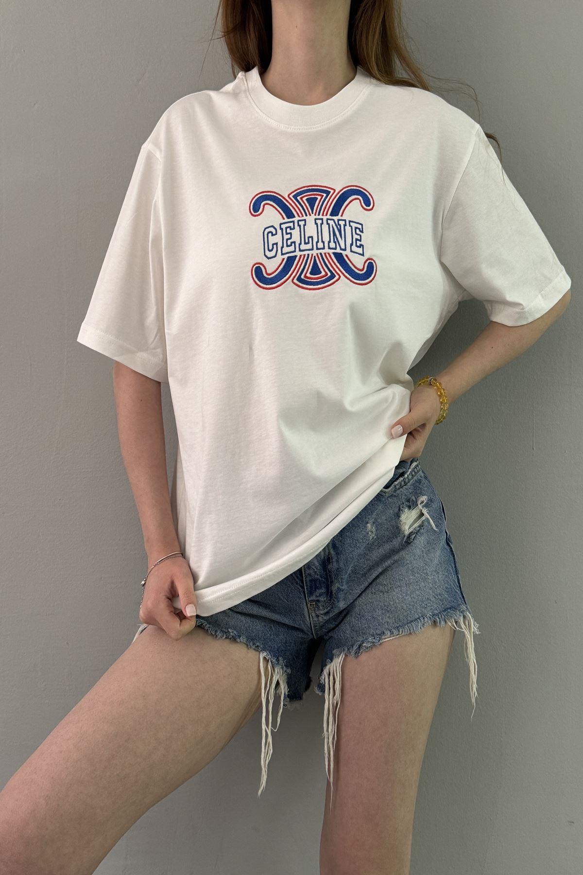 BİSİKLET YAKA NAKIŞ DETAY TSHIRT