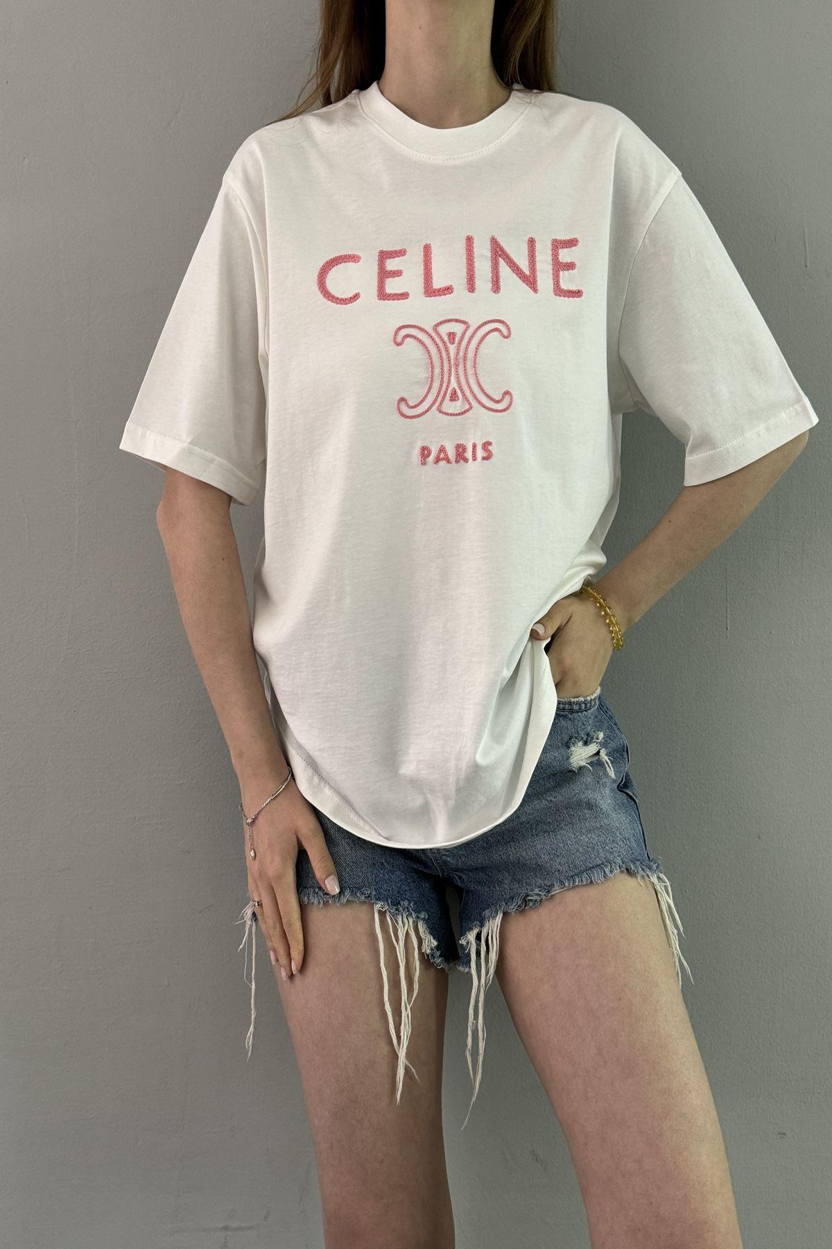 BİSİKLET YAKA NAKIŞ DETAY TSHIRT