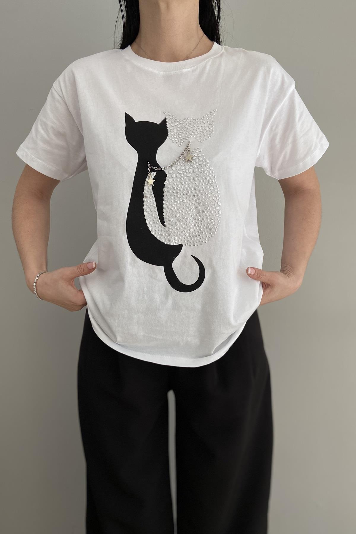 KEDİ BASKILI TSHIRT