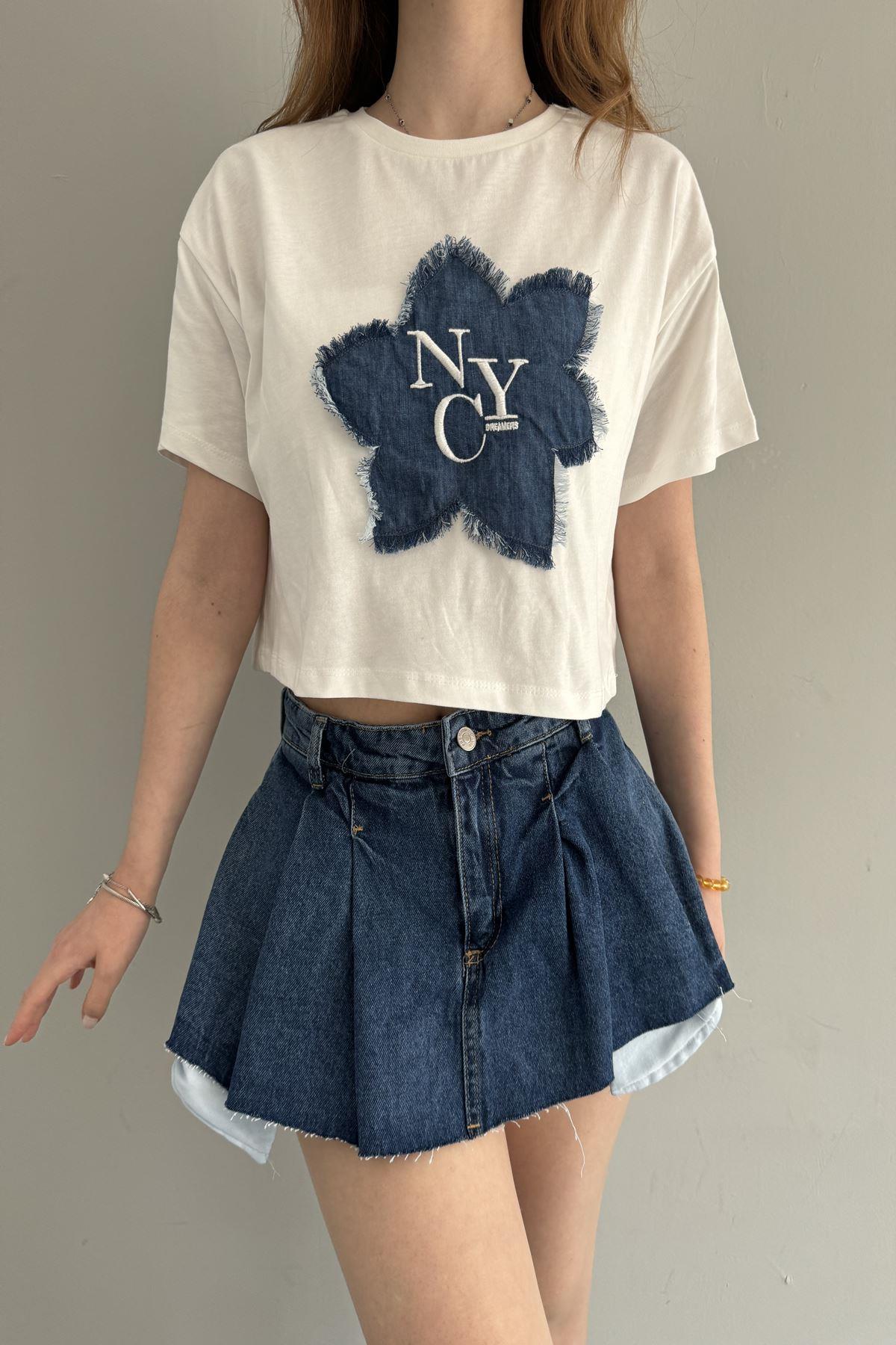 NAKIŞ DETAYLI CROP TSHIRT