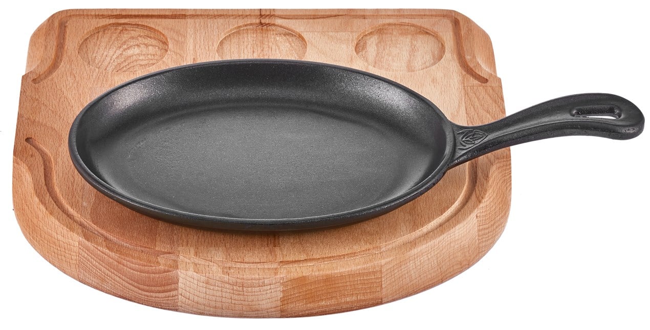 Döküm Demir Oval Saplı Fajita + Sosluklu Nihale - A 120SA 21SA - Oval ve Saplı Döküm Tava
