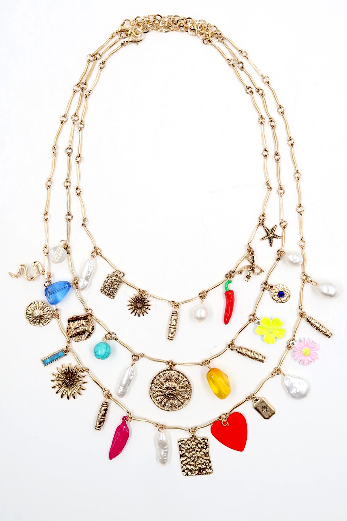 Kadın Gold 3Lü Charm Kolye Seti ALC-X13807