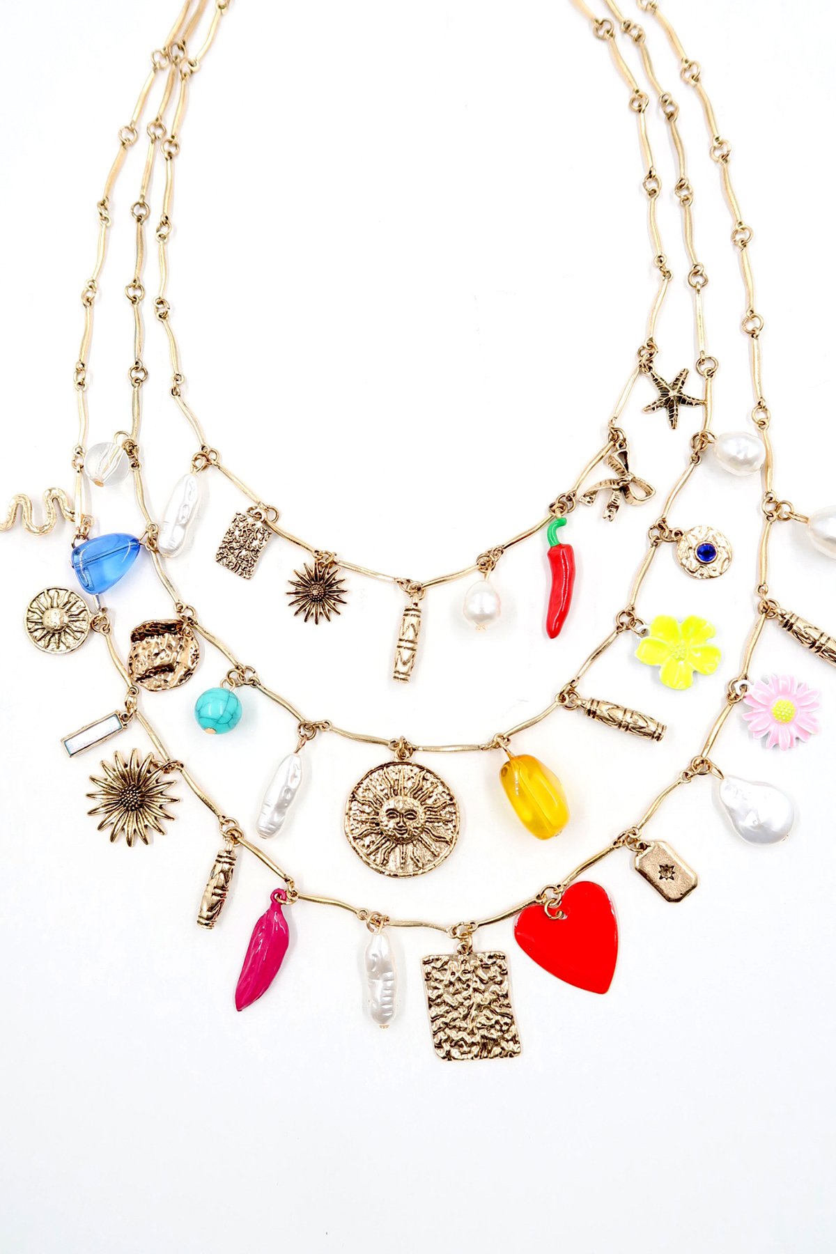 Kadın Gold 3Lü Charm Kolye Seti ALC-X13807