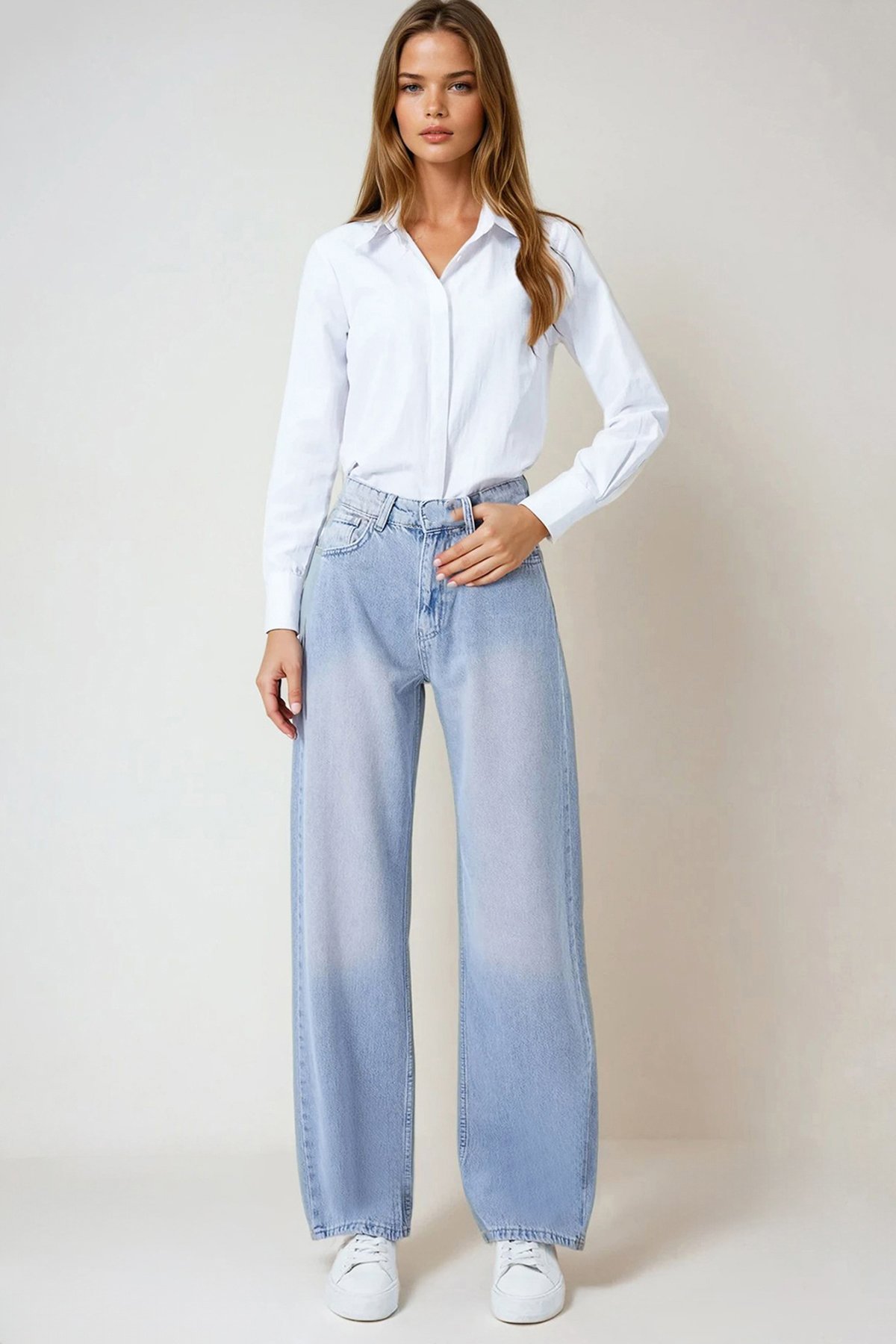 Kadın Buz Mavi 5 Cepli Baggy Jean VS01020