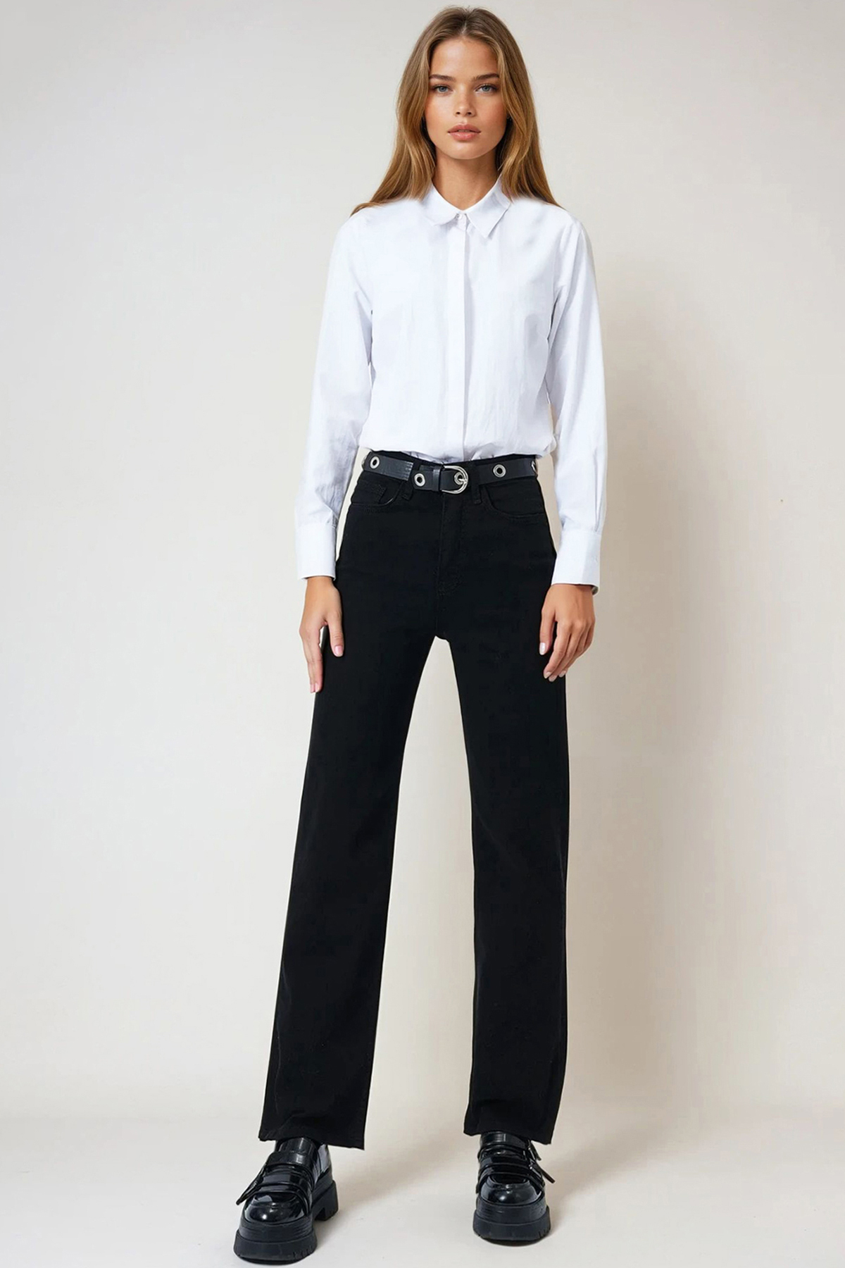 Kadın Siyah 5 Cepli Bol Paça Palazzo Jean VS01019