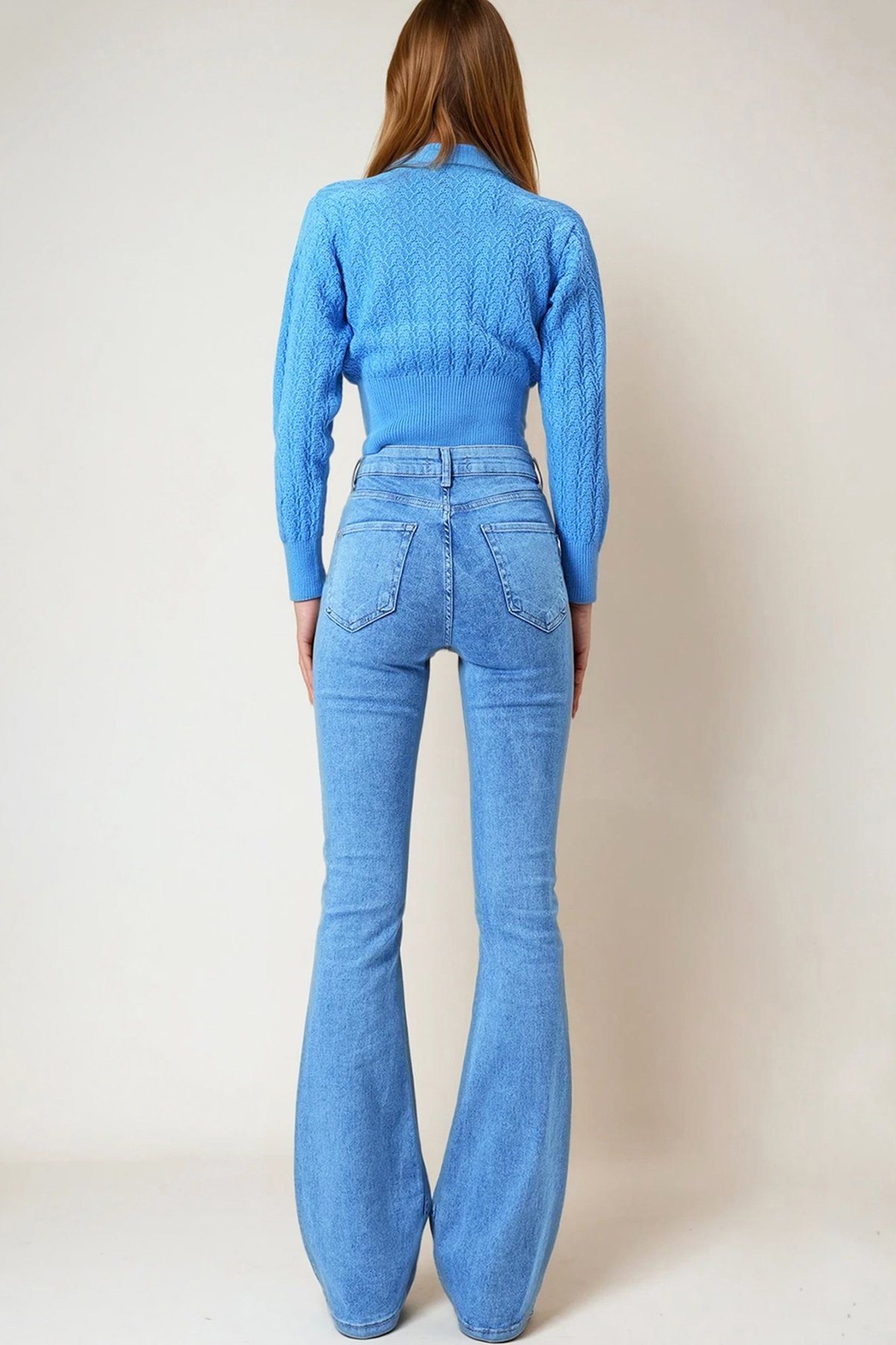 Kadın Buz Mavi 5 Cepli İspanyol Paça Jean VS01017