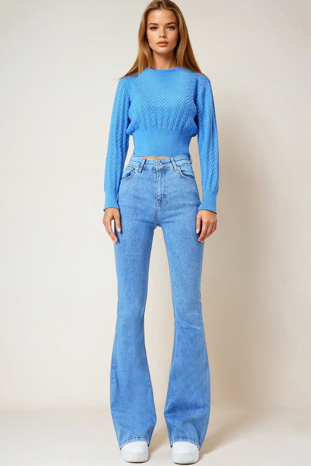 Kadın Buz Mavi 5 Cepli İspanyol Paça Jean VS01017