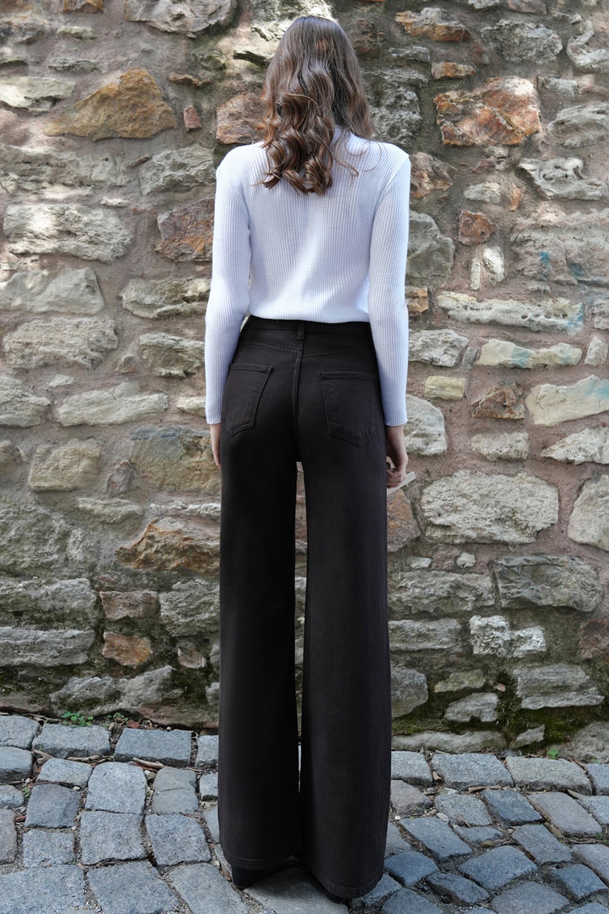 Kadın Acı Kahve 5 Cepli Yüksek Bel Palazzo Jean VS01204