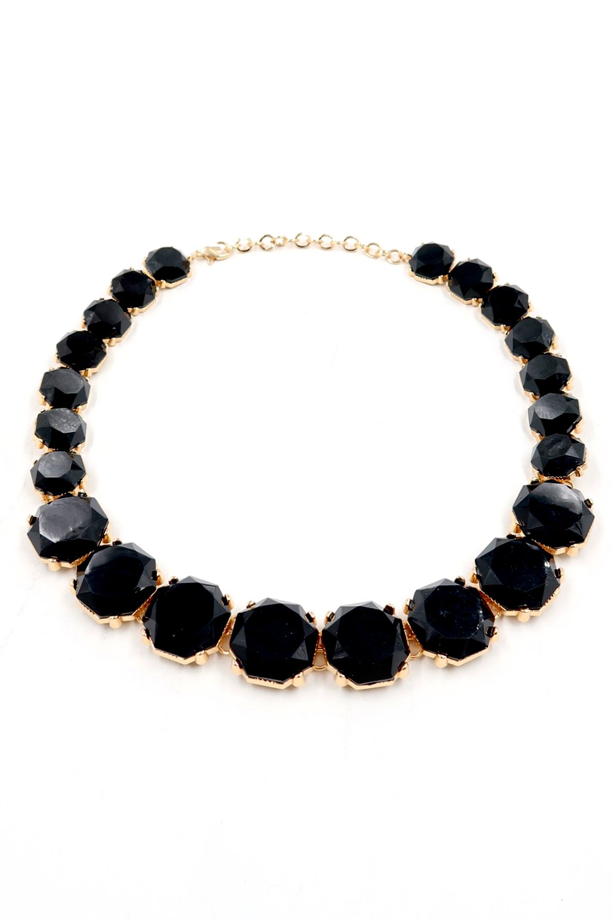 Kadın Siyah Altın Çerçeveli Geometrik Taşlı Tasarım Kolye ALC-X13818