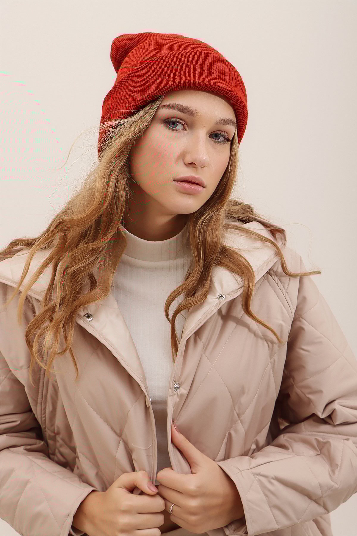 Kadın Kırmızı Basic Pamuklu Bere ALC-A2409