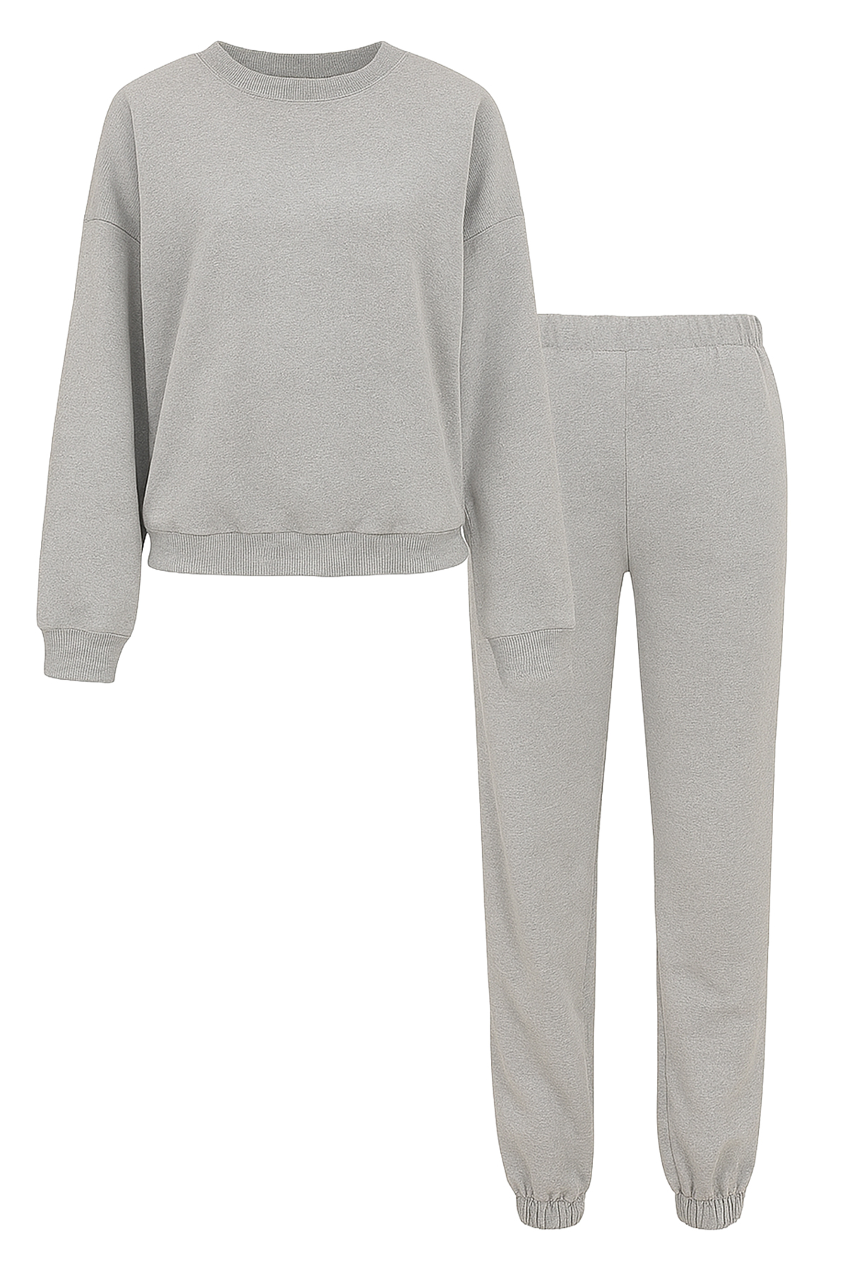Kadın Gri Bisiklet Yaka Beli Ve Paçası Lastikli İki İplik Basic Eşofman Takımı ALC-507-669-001