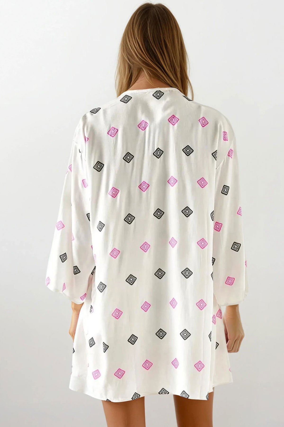 Kadın Lila Desenli Dokuma Viskon Kimono VS00682