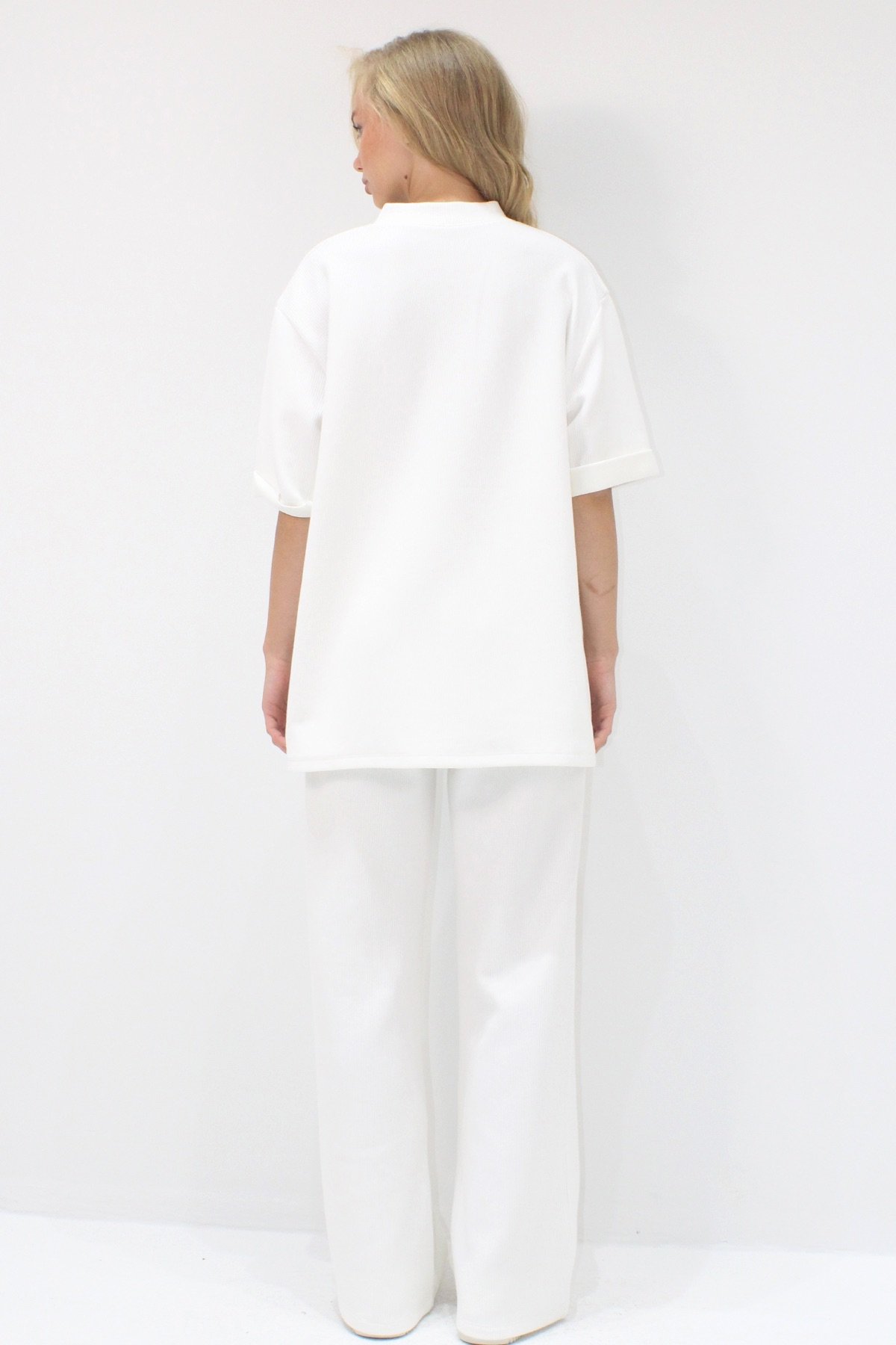 Kadın Ekru Duble Kol Yakası Düğmeli Pantolonlu Alt Üst Takım Alc-X11487