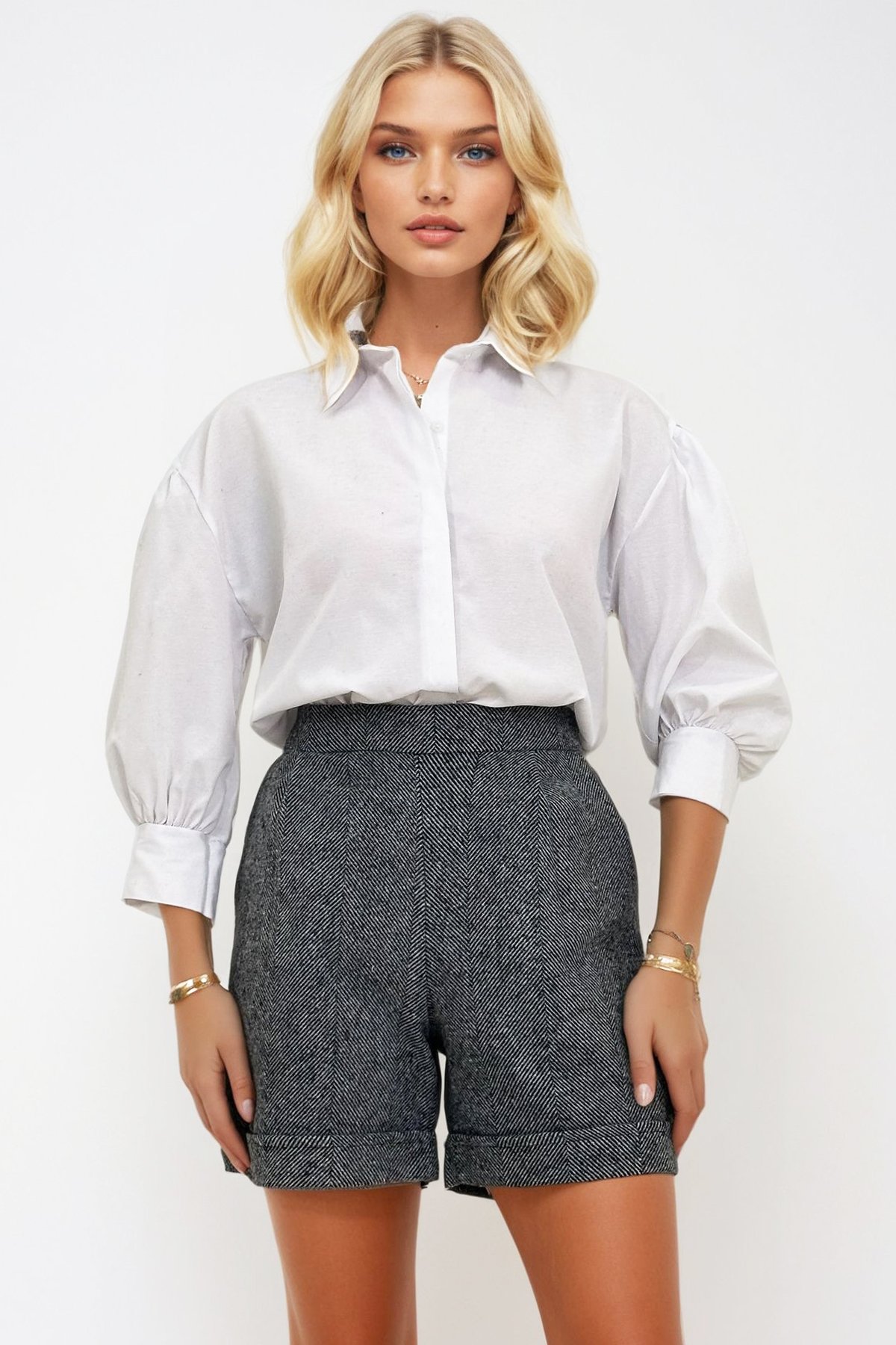 Kadın Antrasit Duble Paça Çift Cepli Kışlık Kaşe Şort ALC-X13297