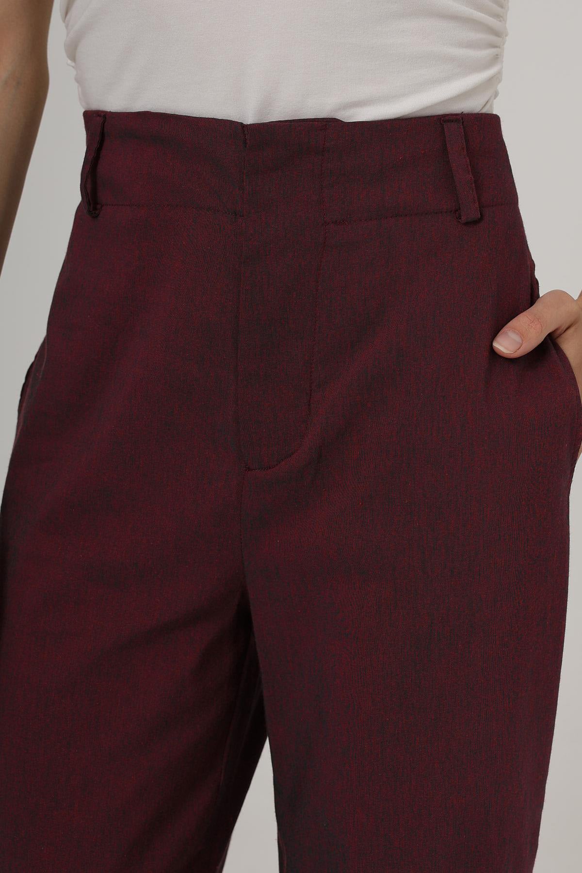 Kadın Bordo Çift Cepli Duble Paça Pantolon VS00587