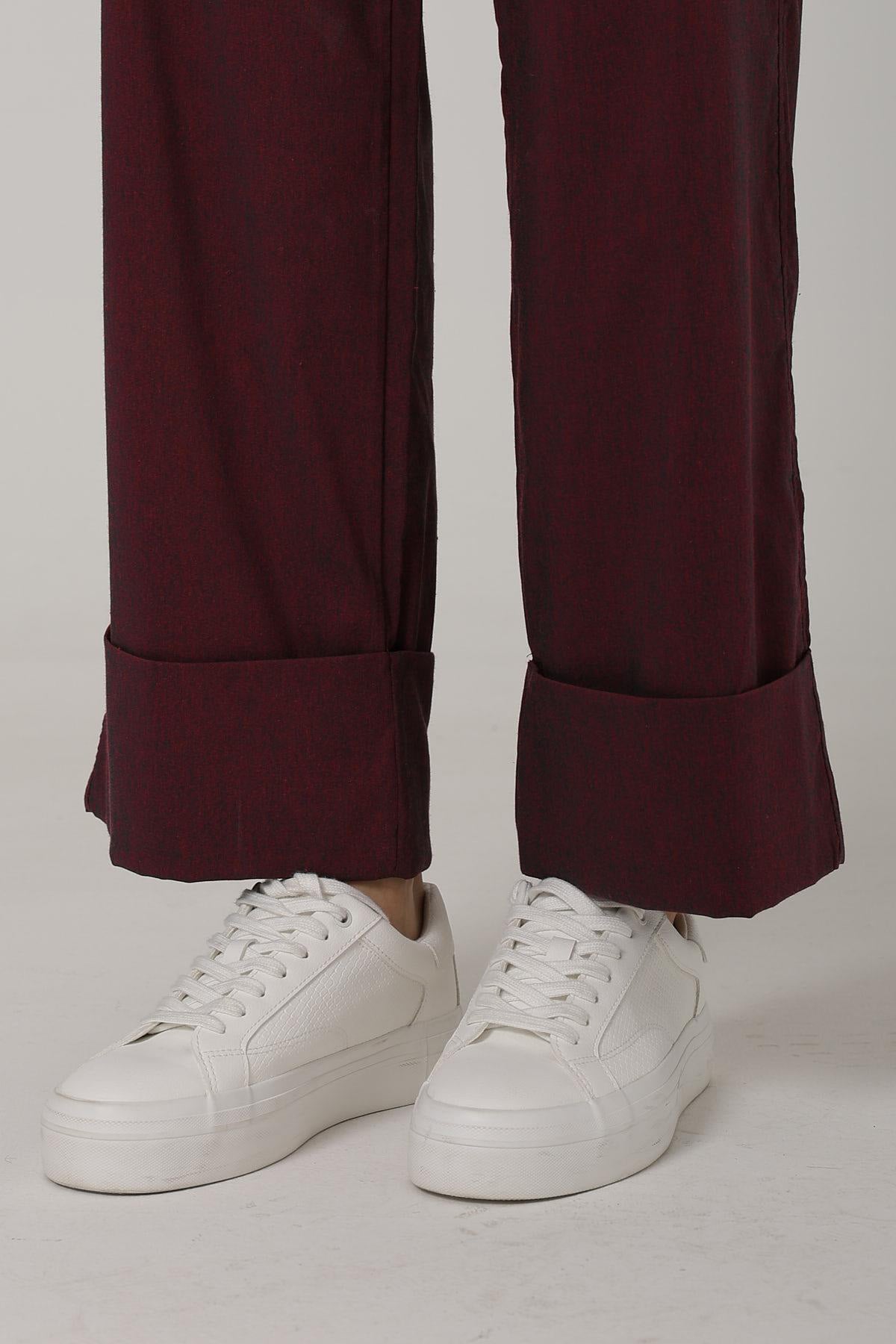 Kadın Bordo Çift Cepli Duble Paça Pantolon VS00587