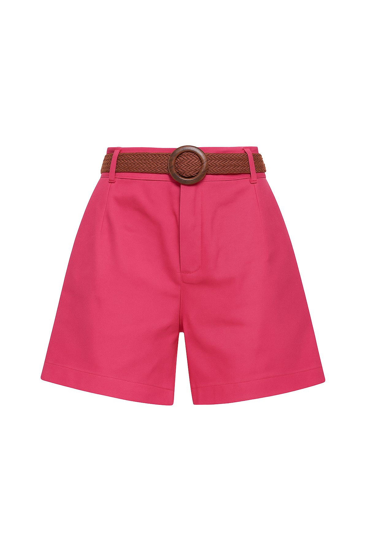 Kadın Pembe Hasır Örgü Kemerli Gabardin Şort ALC-X10271